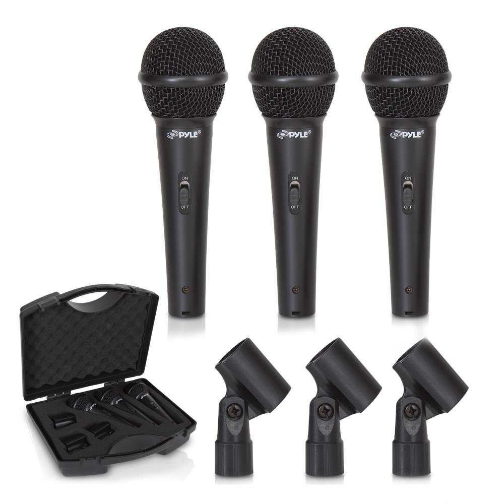 Pyle PDMICKT80 Set of 3 Dynamic Cardioid Vocal Microphones with Clips, 3-Pack