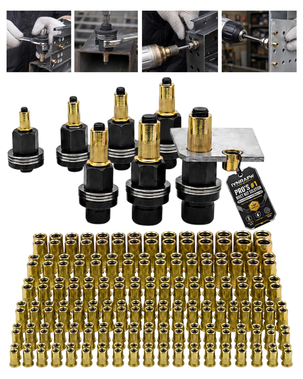 Carbon Steel Rivet Nut Tool Kit Mandrel Head Set M3-M12 Hardware Rivets Nut