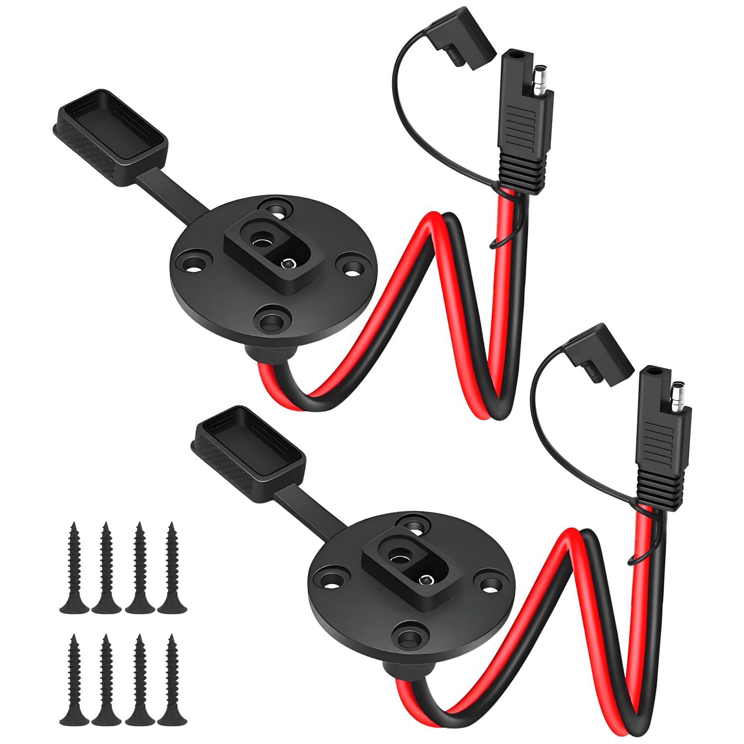 WYTUDTE 2 Pack SAE Quick Connector Harness， 1FT 10AWG SAE Adapter Male Plug to Female Socket Cable, Waterproof SAE Cord for Solar Panel Generator Charger (Round)