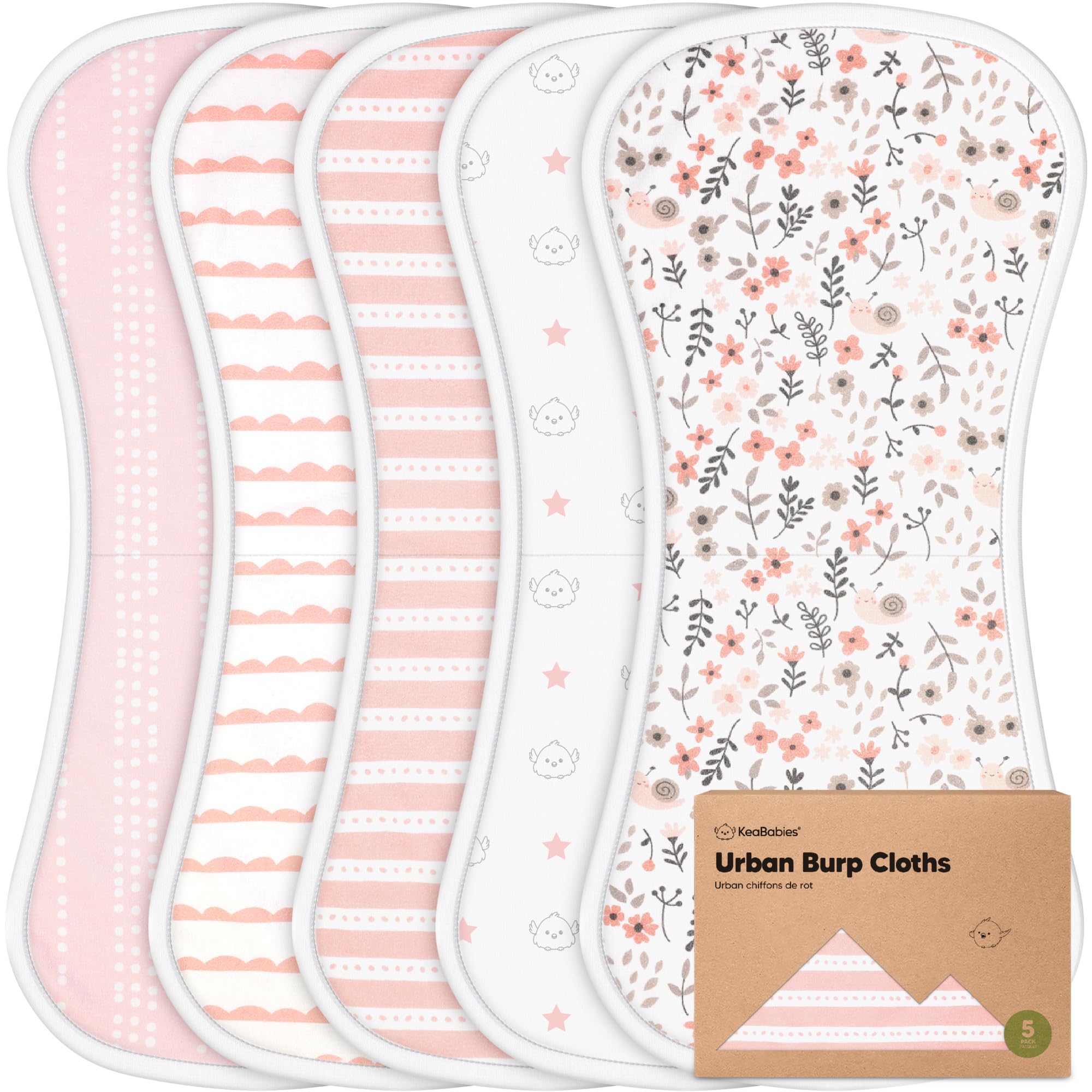 Organic Burp Cloths Baby Boy & Girl, 5-pack Cotton Burp Rags (Sweet Charm)