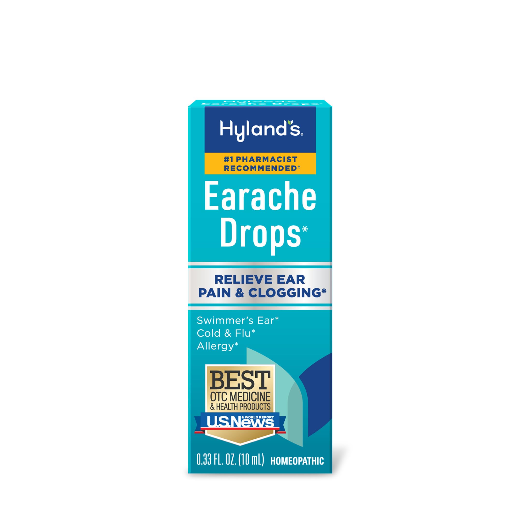 Hyland's Earache Drops, Natural Relief of Swimmer's Ear, Cold and Flu, Allergy Symptoms, Ages 4 and up, Day and Night, 0.33 Fl Oz