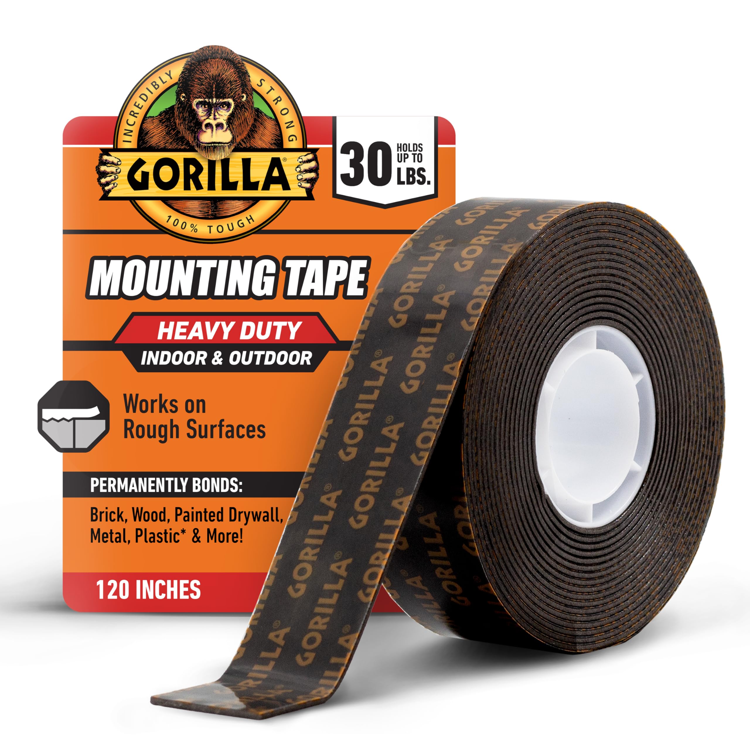 Gorilla Heavy Duty Double Sided Mounting Tape, Black, 1" x 120", 1-Pack