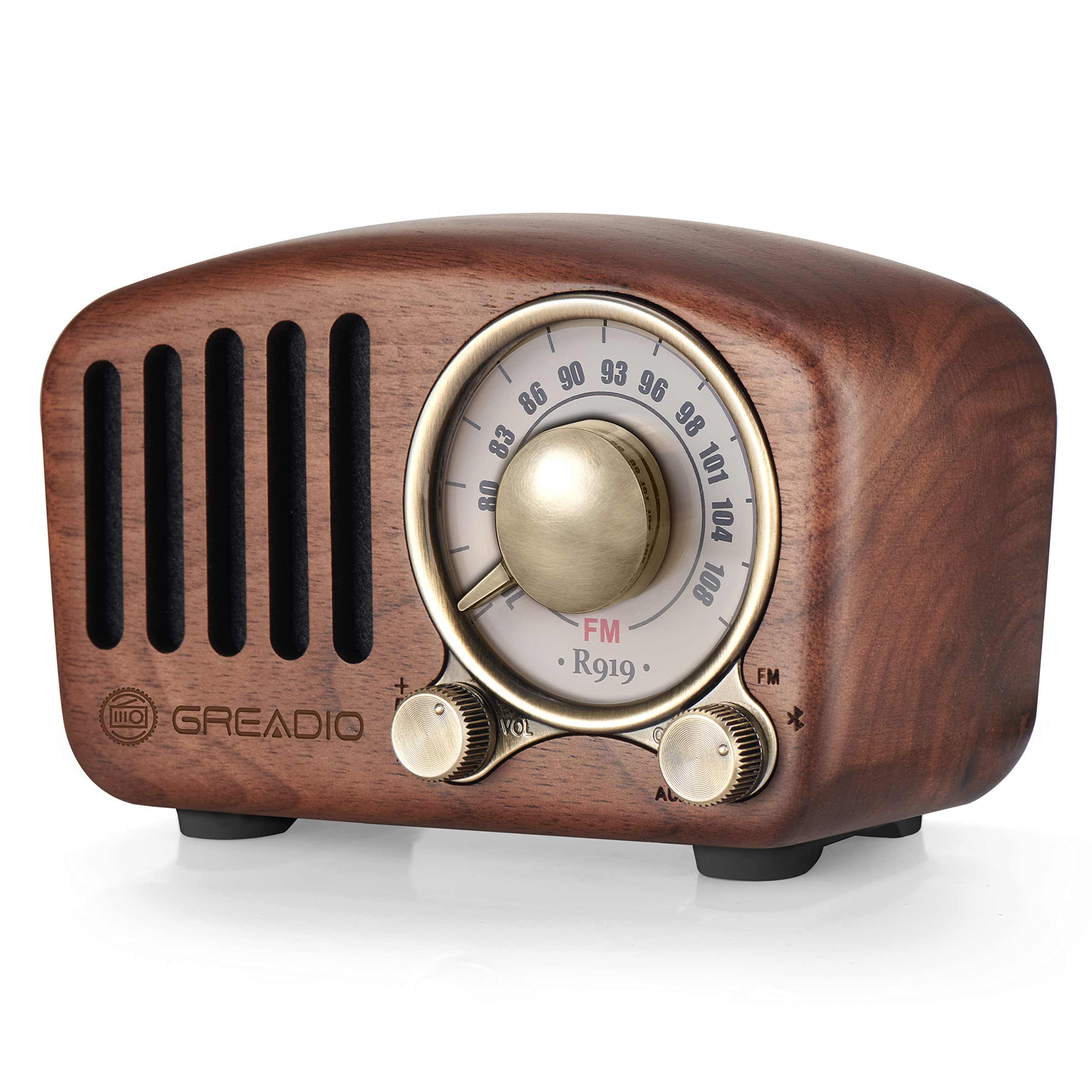 Vintage Radio Retro Bluetooth Speaker- Greadio Walnut Wooden FM Radio with Old Fashioned Classic Style, Strong Bass Enhancement, Loud Volume, Bluetooth Wireless Connection, TF Card & MP3 Player