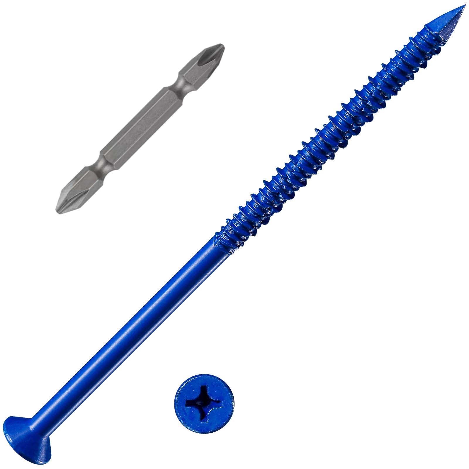 Wensilon (30 PCS) 1/4''x5 Concrete Screw Anchor Blue Flat Head for Anchoring to Masonry, Block or Brick Stucco