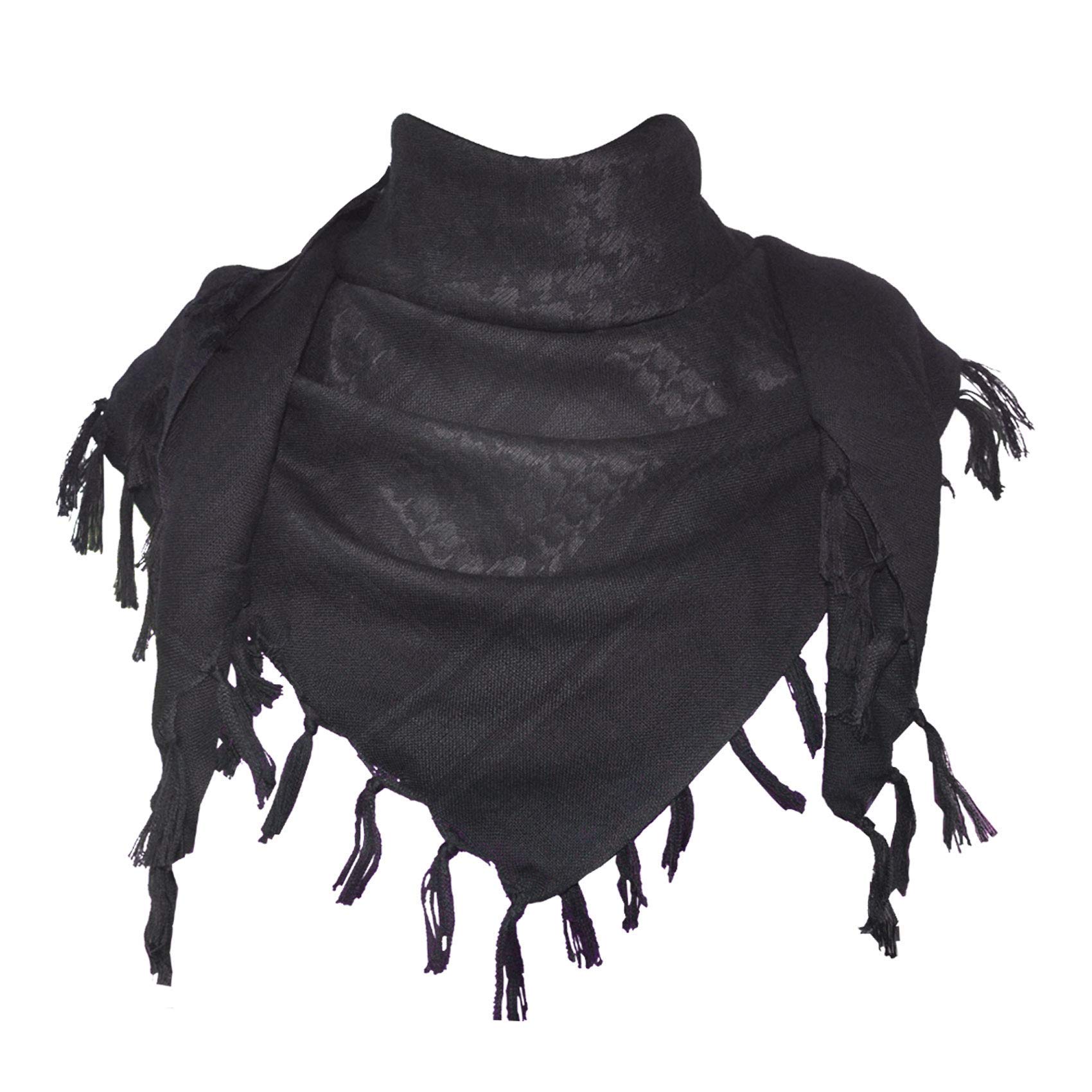 Explore Land Cotton Shemagh Keffiyeh Tactical Desert Scarf Neck Head Wrap with Tassel for Men Women 41x43 Inches (Black)