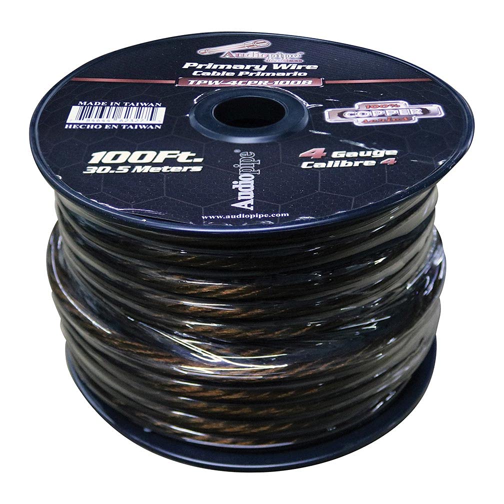 Audiopipe TPW4CPR100B 100% Copper Series Power Wire 4 Gauge 100 Foot Roll  Black