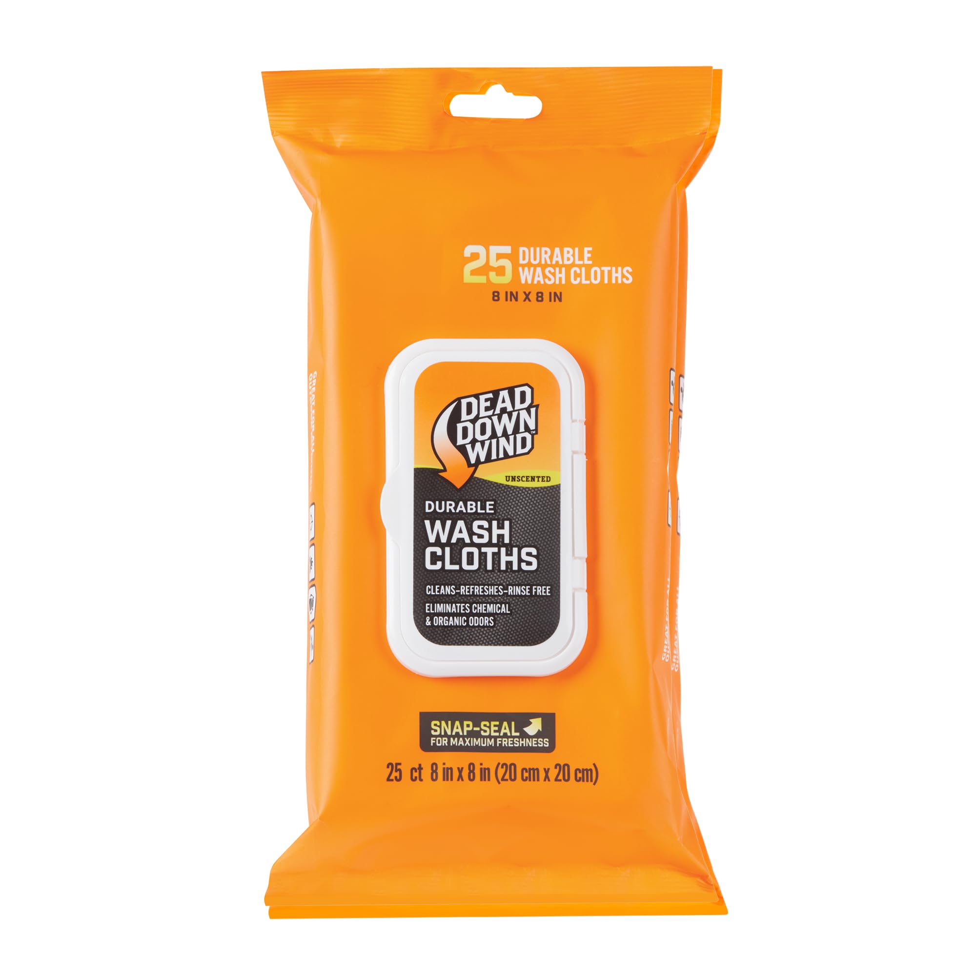 DEAD DOWN WIND Durable Wash Cloth W/Snap Lid Closure (25Ct) - Scent Eliminating Sheet - Durable Hunting Scent Eliminators - Advanced Hunting Gear
