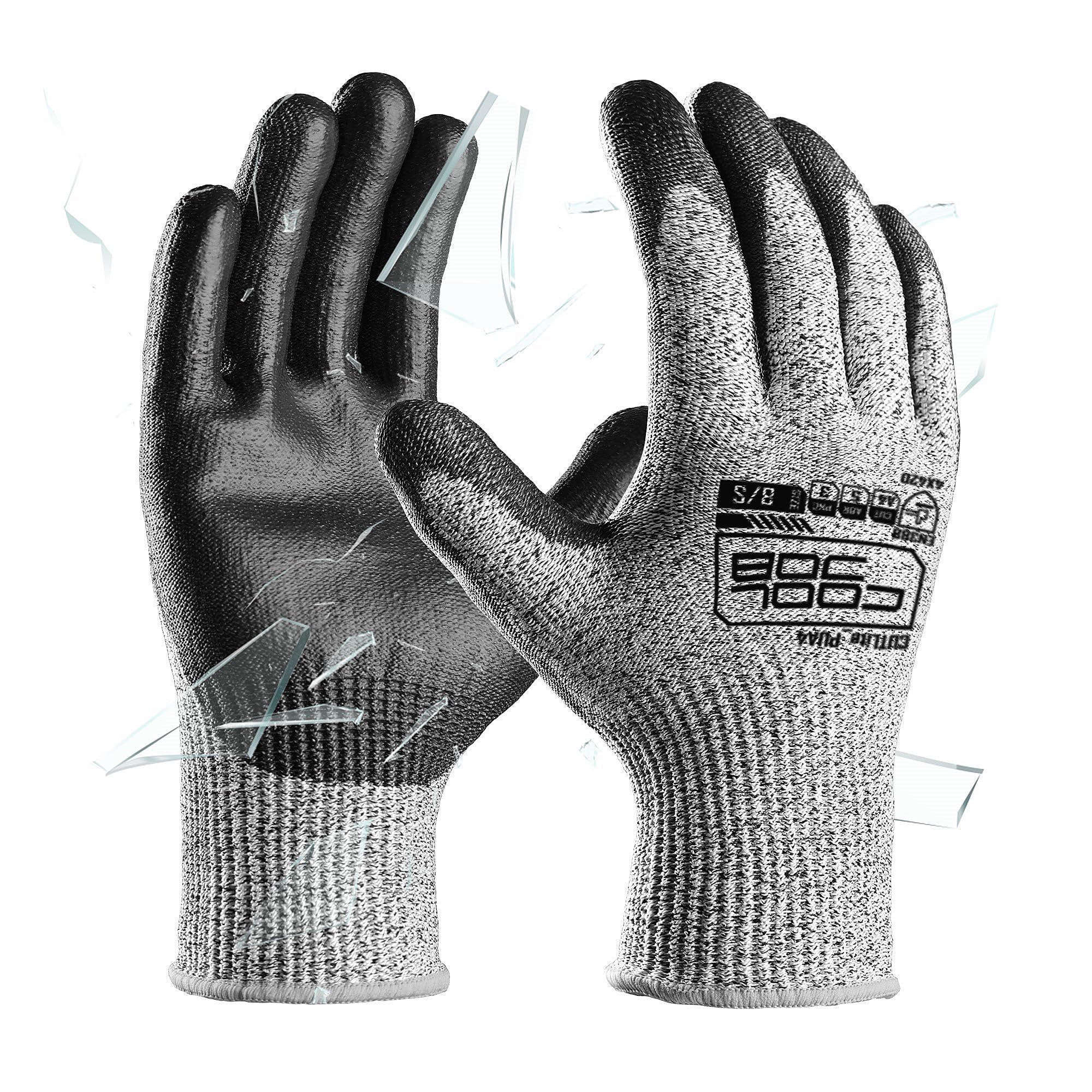 COOLJOB 12 Pairs A4 PU Cut Resistant Safety Work Gloves with Grip, L