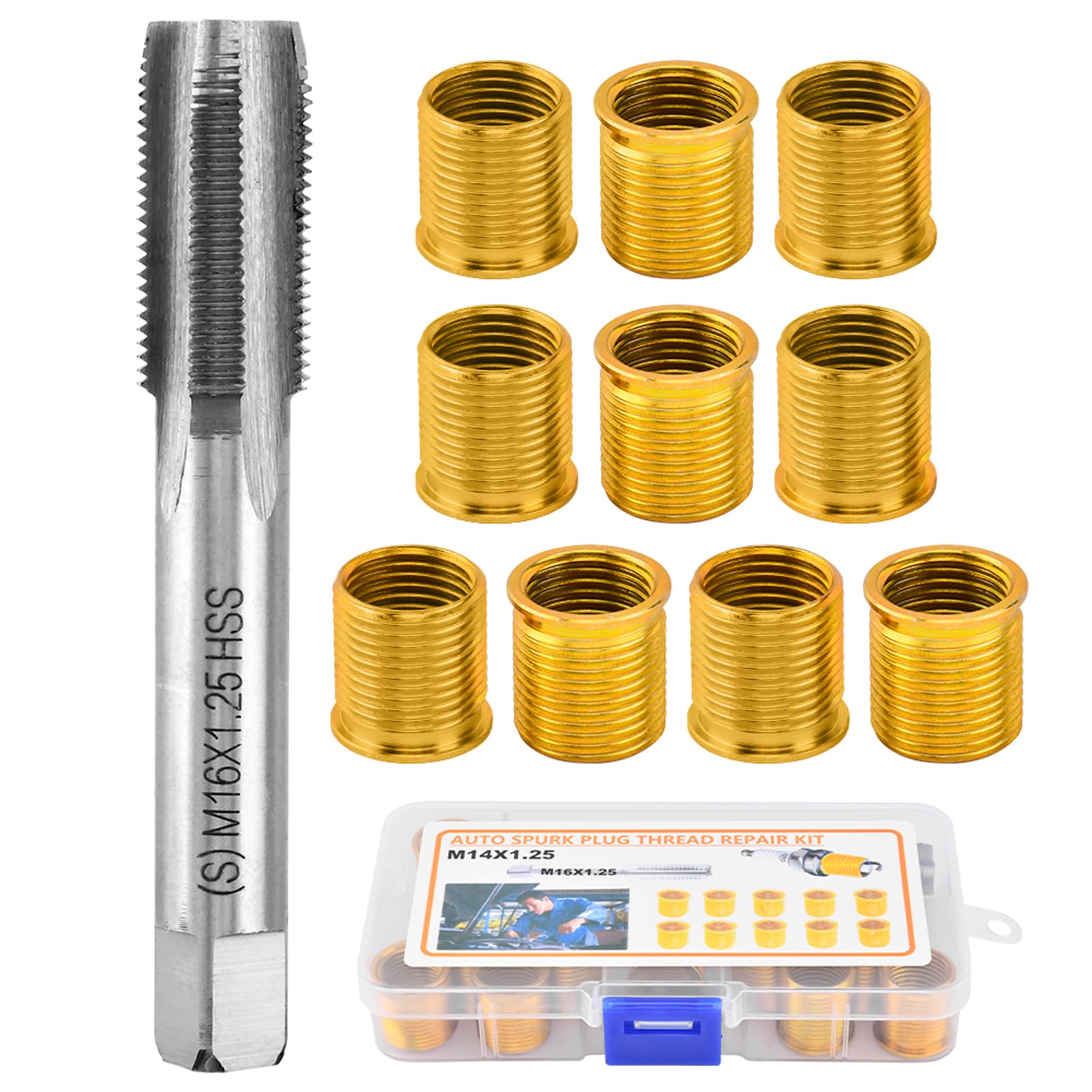 NINEFOX Spark Plug Thread Repair Kit M14x1.25, 11 Pc Insert and Tap Set