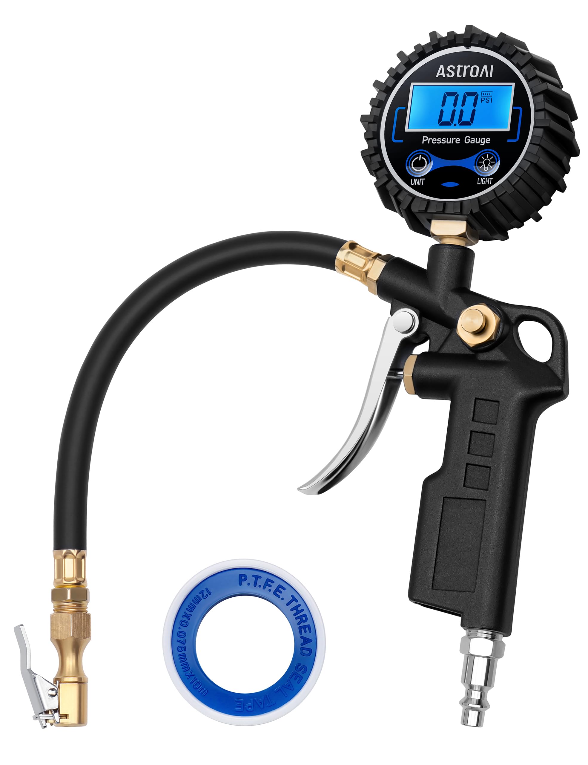 AstroAI Digital Tire Pressure Gauge with Inflator, 3-250 PSI Air Chuck & Compressor Accessories Heavy Duty with Quick Connect Coupler, 0.1 Display Resolution, 1Pack Standard
