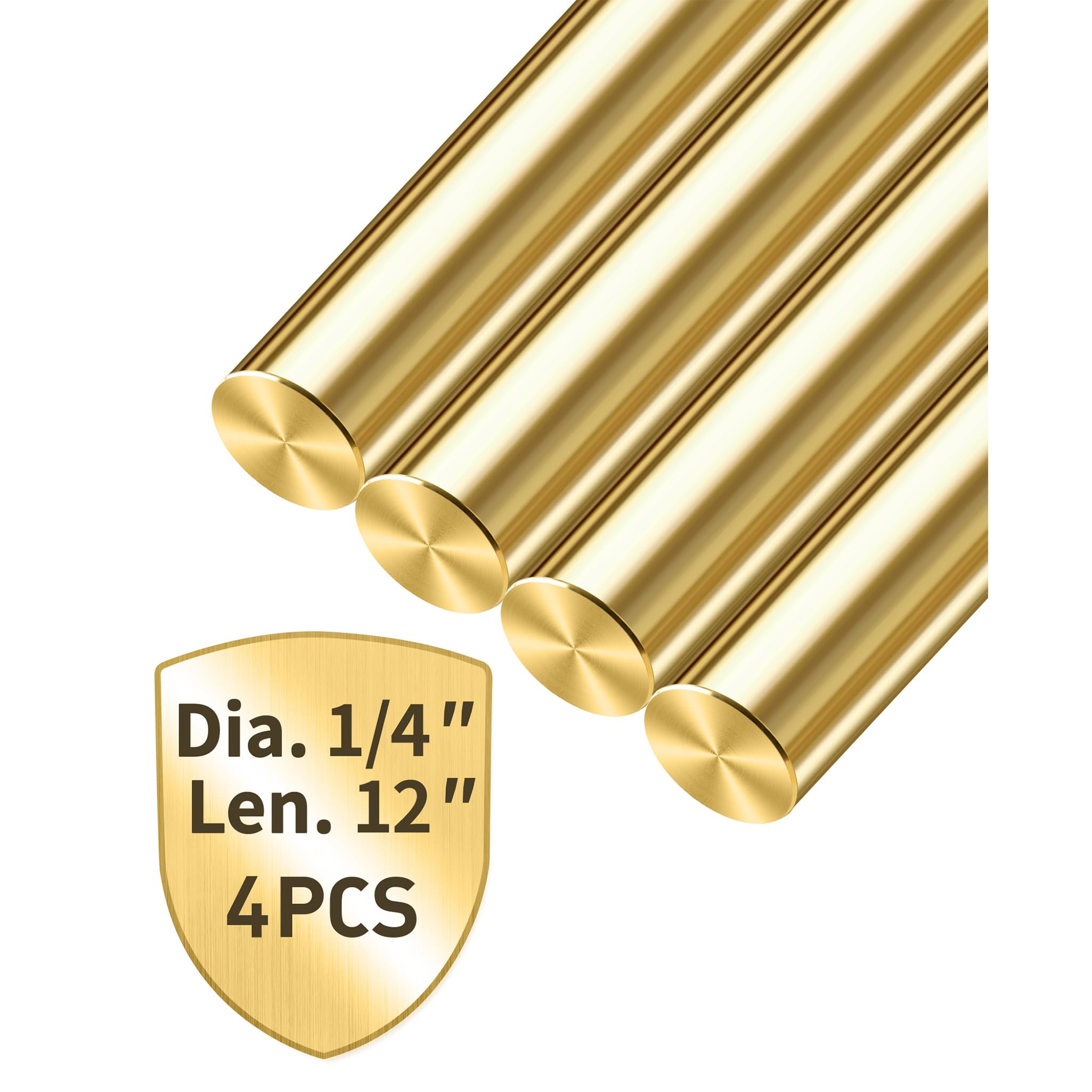 Coolneon 1/4 inch Brass Rods 1/4 x 12 in, 4 Pcs for Knife Making Knife Handles Pins Stock Knife Scale Solid Round Brass Rod Dowel Rivet Gunsmithing Crafts Modeling Hobby