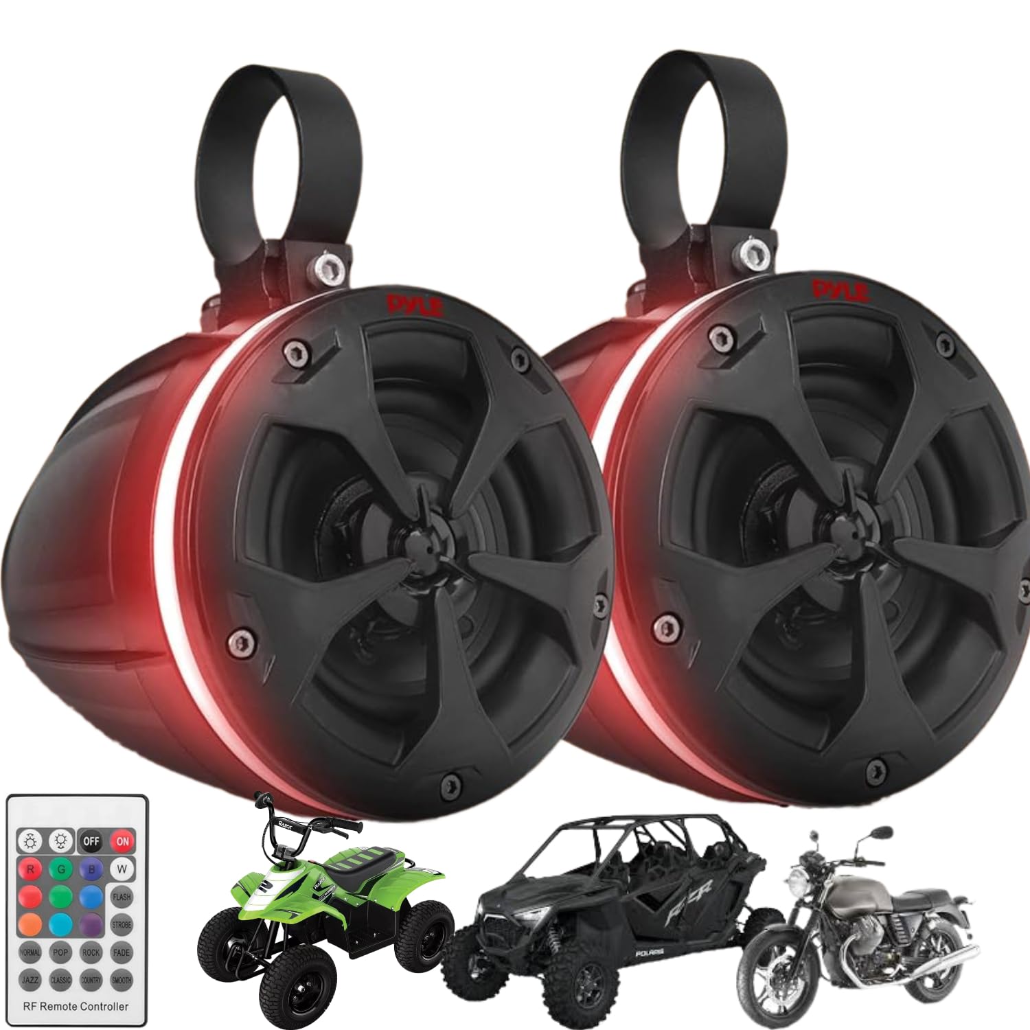 PYLE PLUTV45BTR 800W 2-Speaker BT ATV/Marine Waketower Speaker w/Lights & Remote