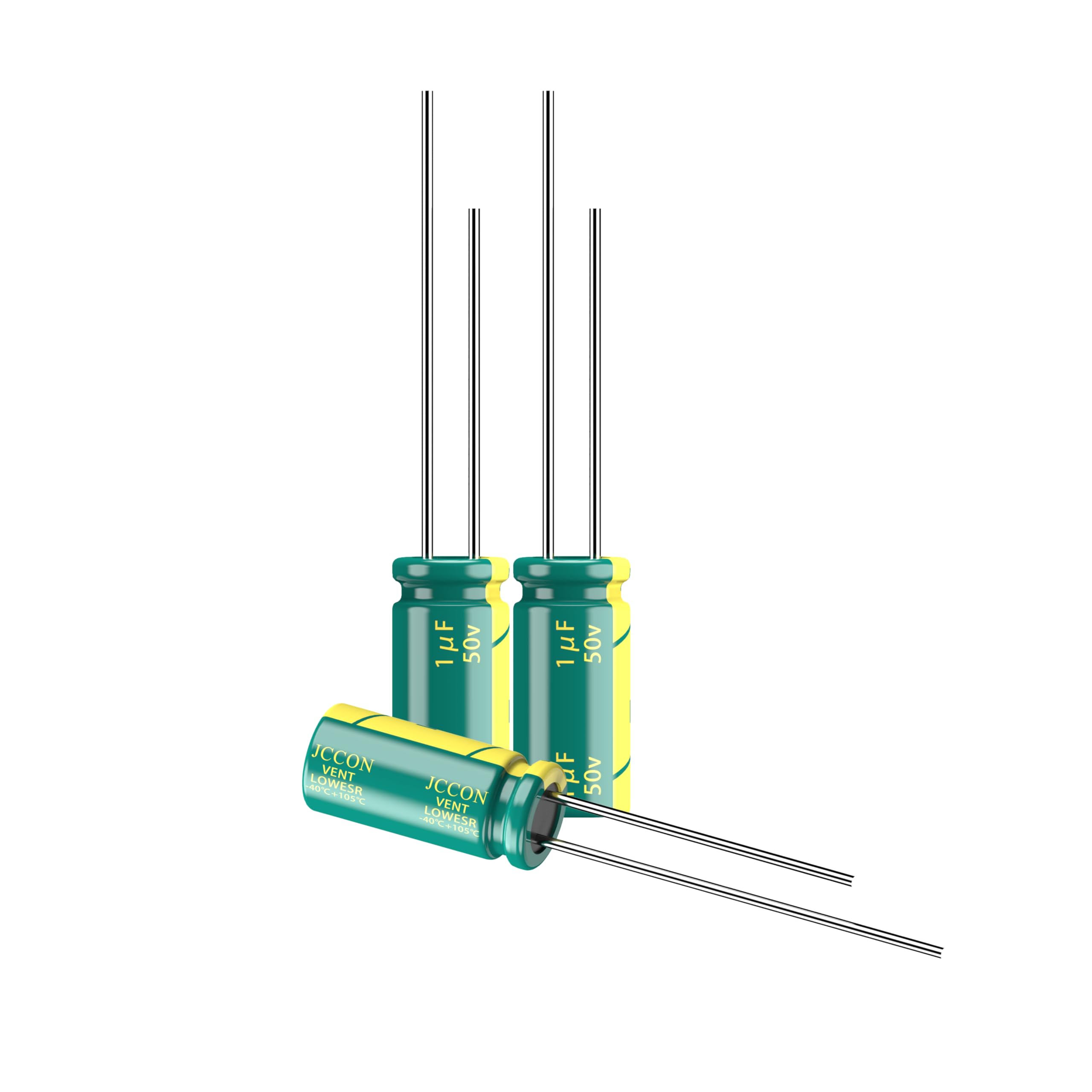 JCCON 10-Pack 50V 1uF Premium Quality Low ESR Electrolytic Capacitors 5x11mm (0.2x0.43in), 50Volt 1MFD High-Frequency Caps with Superior Performance