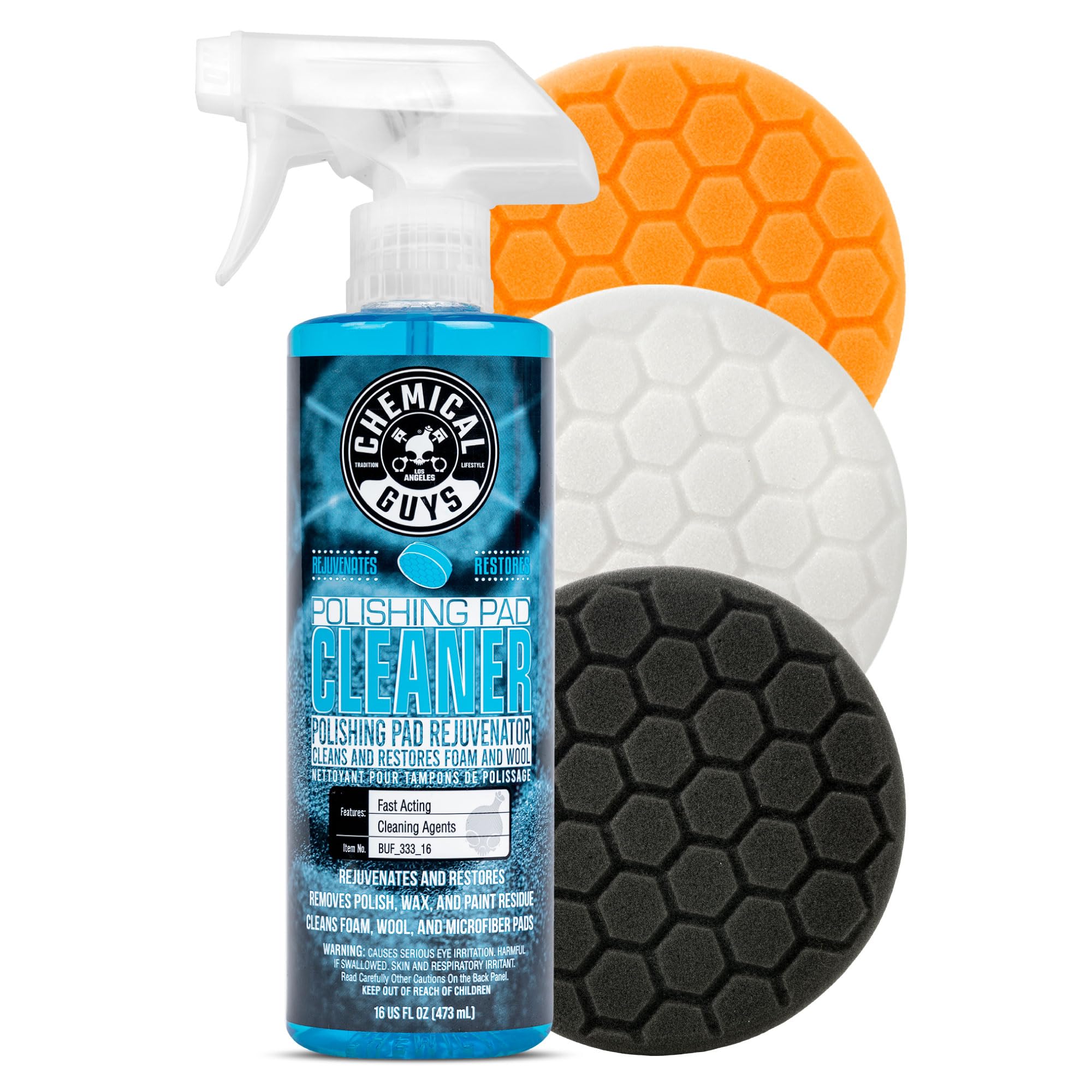 Chemical Guys, 5.5 in Foam Buffing Pad Kit, 3 Pads & Pad Cleaner, 4-Piece