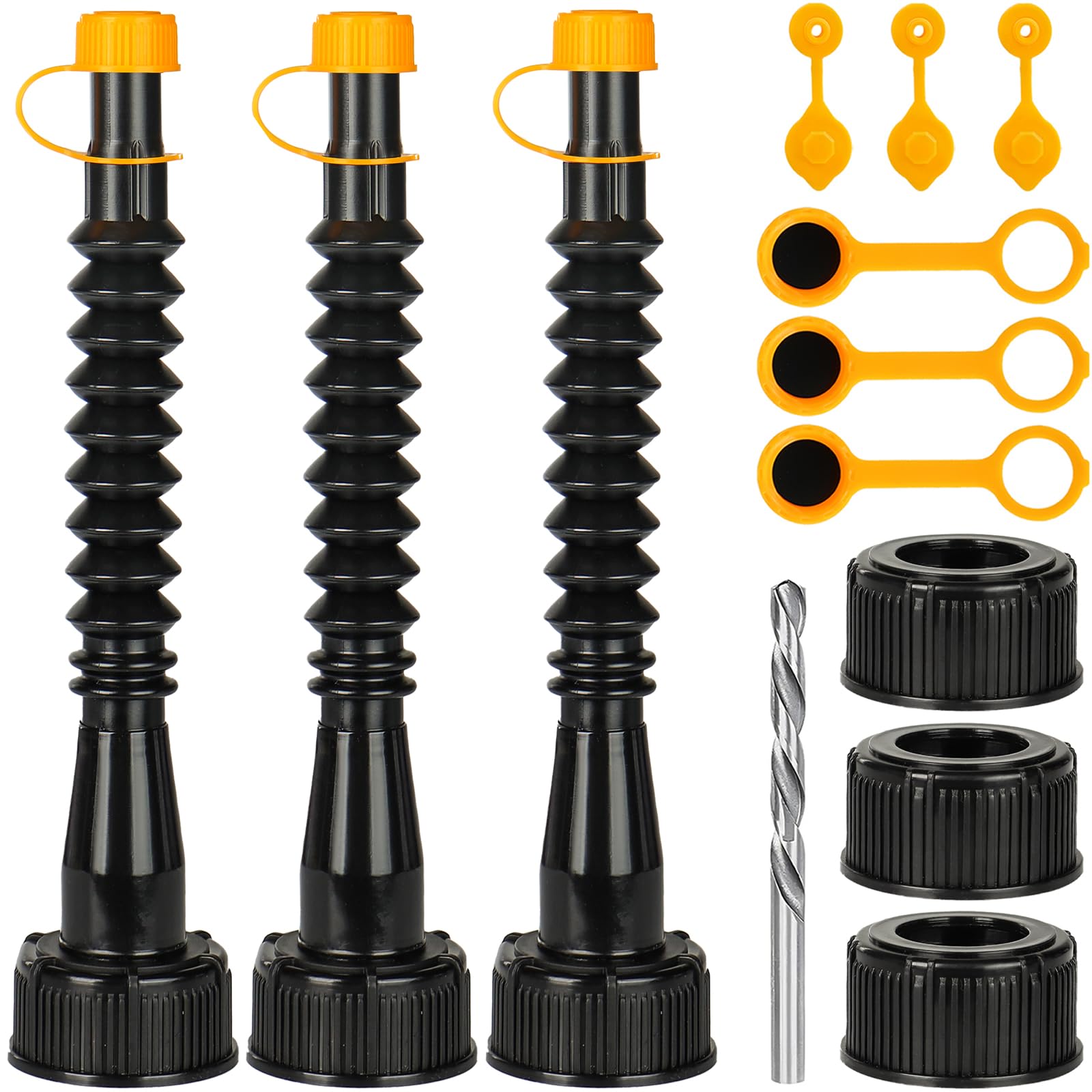 Qilinba Gas Can Spout Replacement 3 Kits, Gas Can Nozzle Replacement Set for most 1/2/5 Gallon Gas Cans, Upgraded Fuel Tank Spout with Flexible Nozzle, Vent Cap, Thick Rubber Pad, Spout Cover, Black