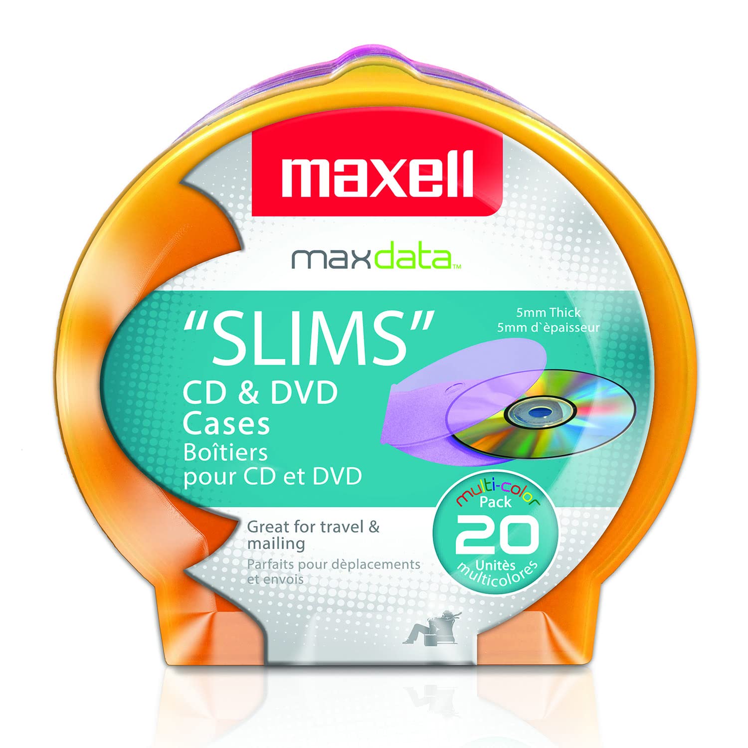 Maxell 190073 Slim CD/DVD Shell Cases, 20 pk (Assorted Colors)