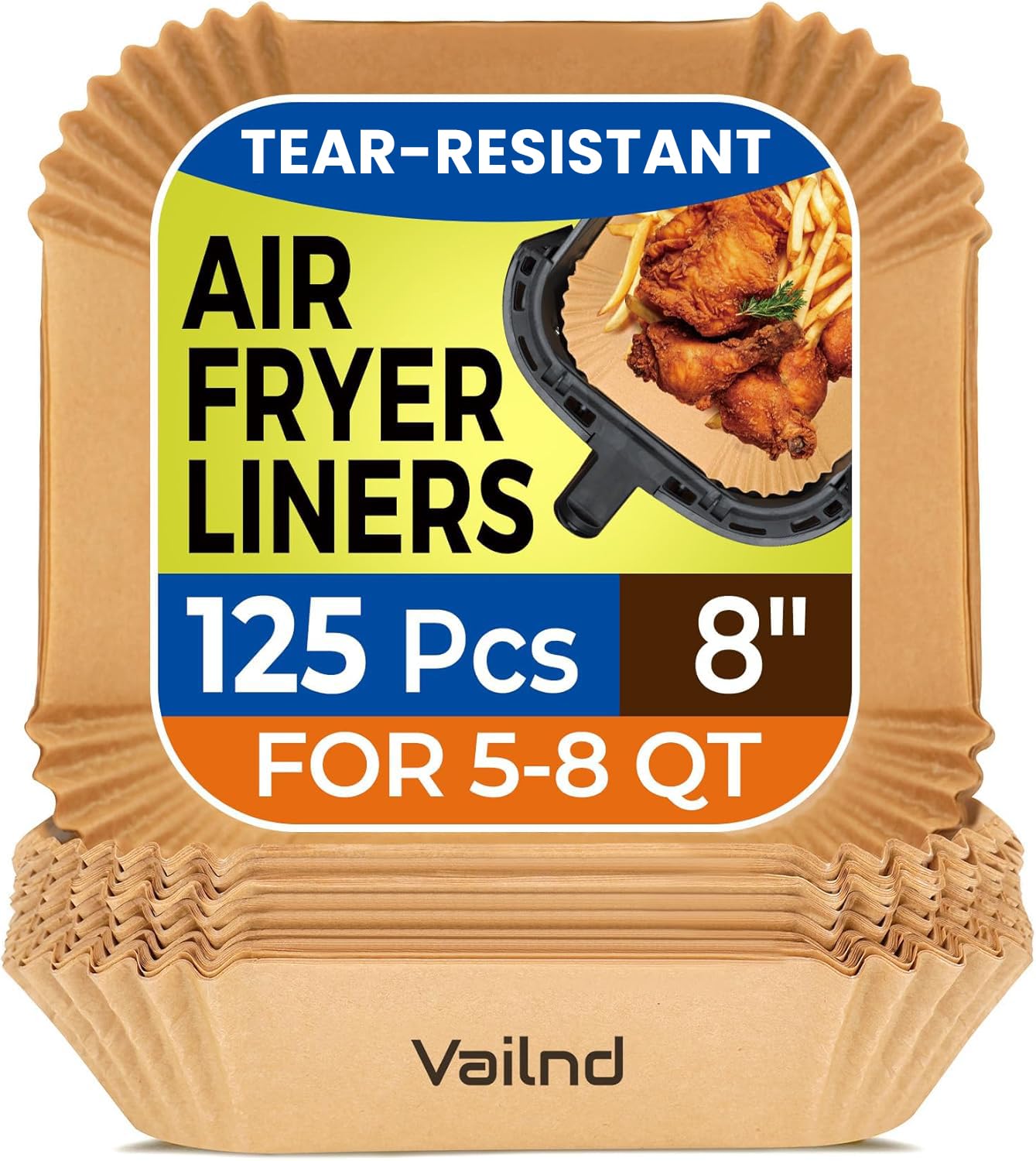 125Pcs 8 Inch Square Air Fryer Liners Disposable for 5-8QT, Parchment Paper