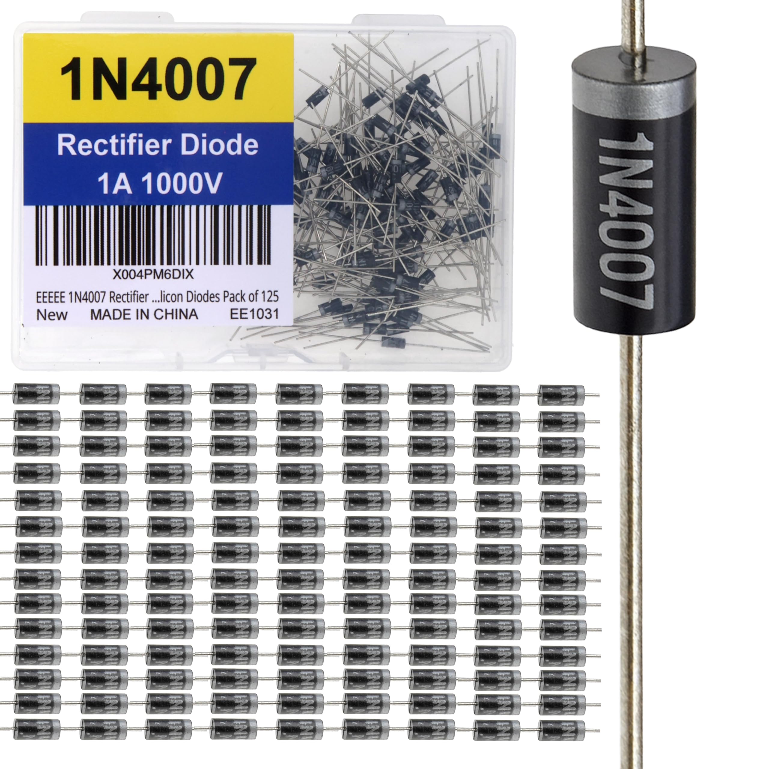 EEEEE 1N4007 Rectifier Diode 1A 1000 Volt 1000V IN4007 4007 Electronic Silicon Diodes Pack of 125