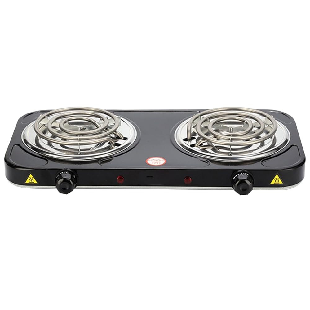 Compact and Portable Countertop Burner- Countertop Double Coiled Burner 2000 Watts Electric Hot Plate Temperature Controls Black