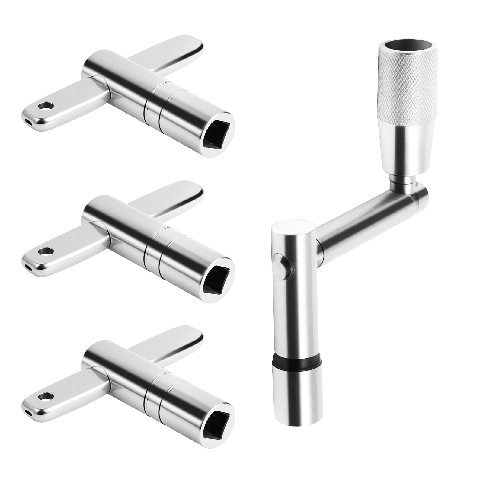 EPUICEK 4-Pack Universal Drum Key Set - Stainless Steel Tuning Wrench Kit with Continuous Motion Speed Key - Fits All 1/4" Rods (Silver)