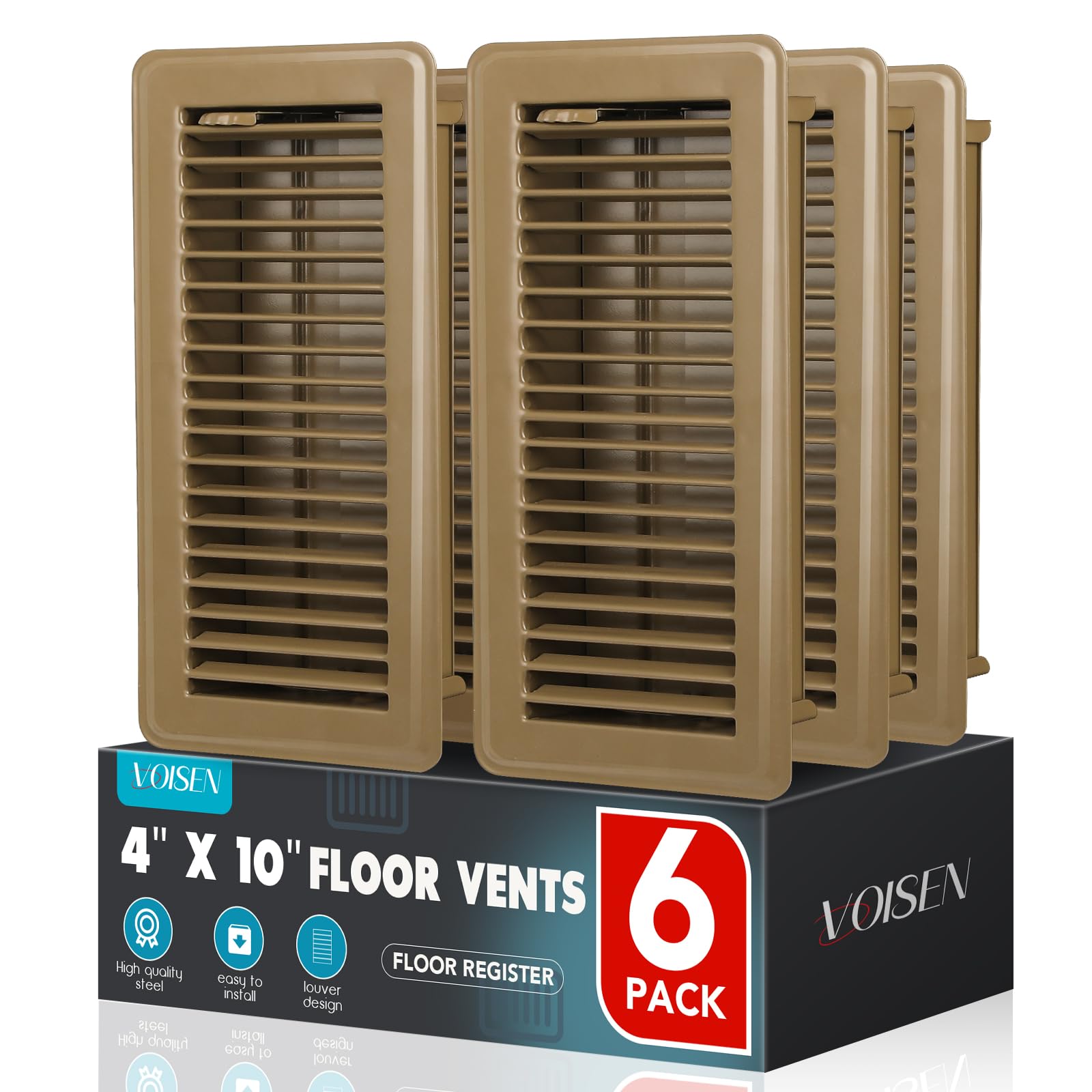 VOISEN Floor Register 4x10, 6 Pack Brown Floor Vent Covers