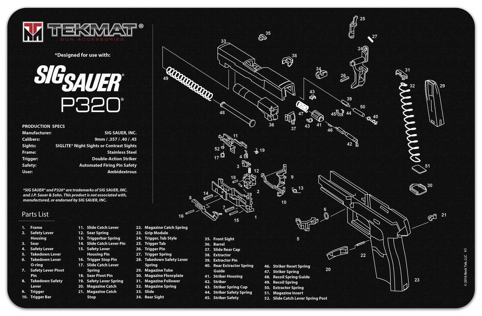 TekMat Cleaning Mat for use with Sig Sauer P320, Black