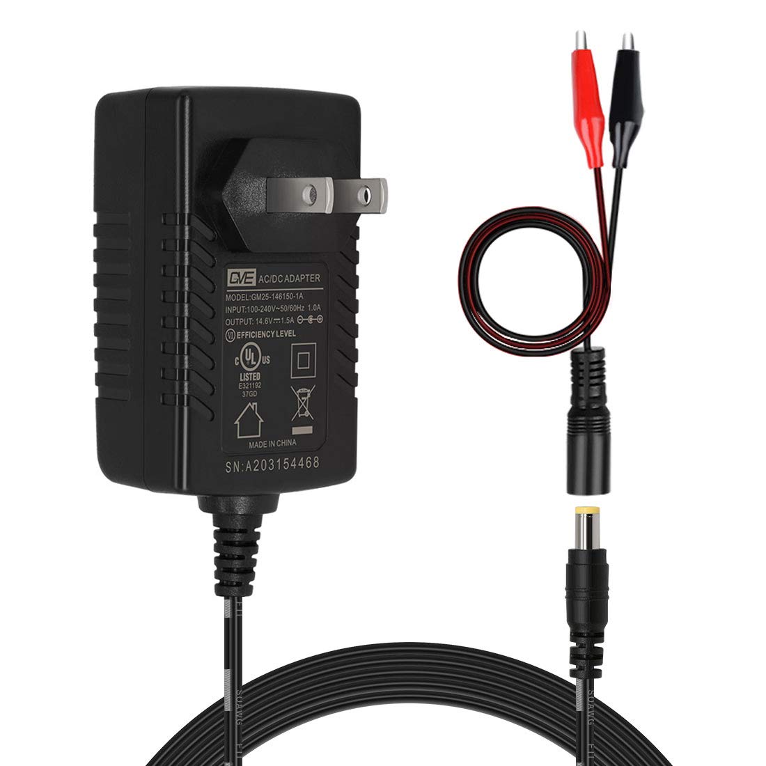 TalentCell AC/DC 12V LiFePO4 Battery Charger, 14.4 14.6V/1.5A Output with Dual Alligator Clips Connector for 4S 12/12.8V Rechargeable Lithium Iron Phosphate Battery Pack