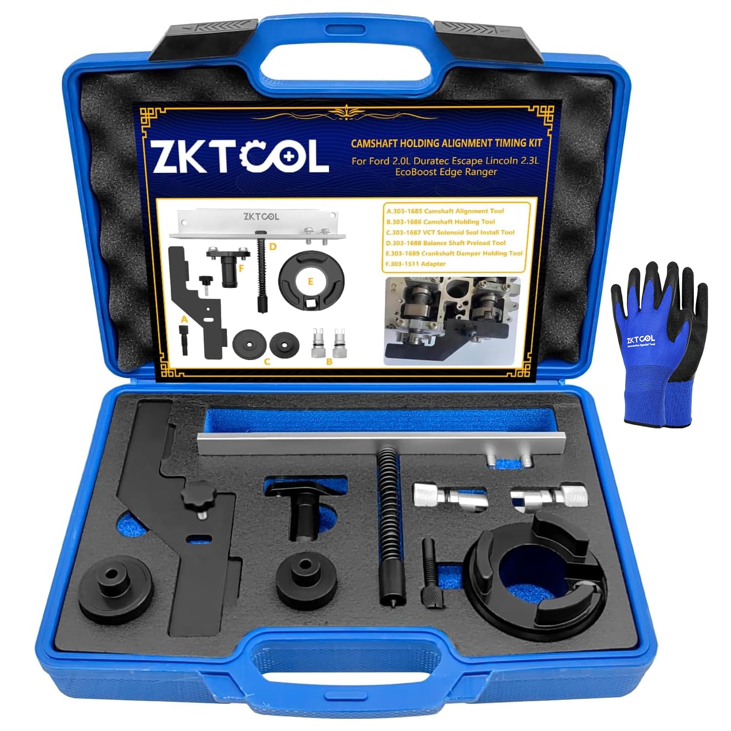 ZKTOOL Camshaft Holding Alignment Timing Kit,Crankshaft Damper Holder Balance Shaft Preload Tool Vct Solenoid Seal Installer Fit for Ford 2.0 2.3 303-1551 303-1685 303-1686 303-1687 303-1688 303-1689