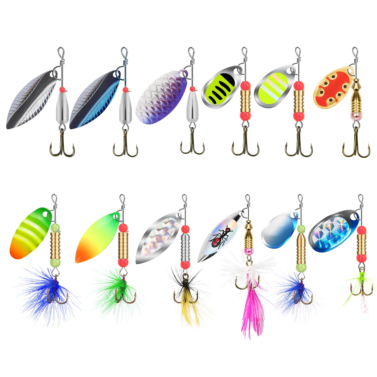 TRUSCEND Well-Made Rooster Tail Fishing Lures with Flash Copper Body and Blade, Two-Way Spinning Spoons System Fishing Spinners for Jigging, Freshwater Crappie Jigs, Blade Bait for Bass Trout Walleye
