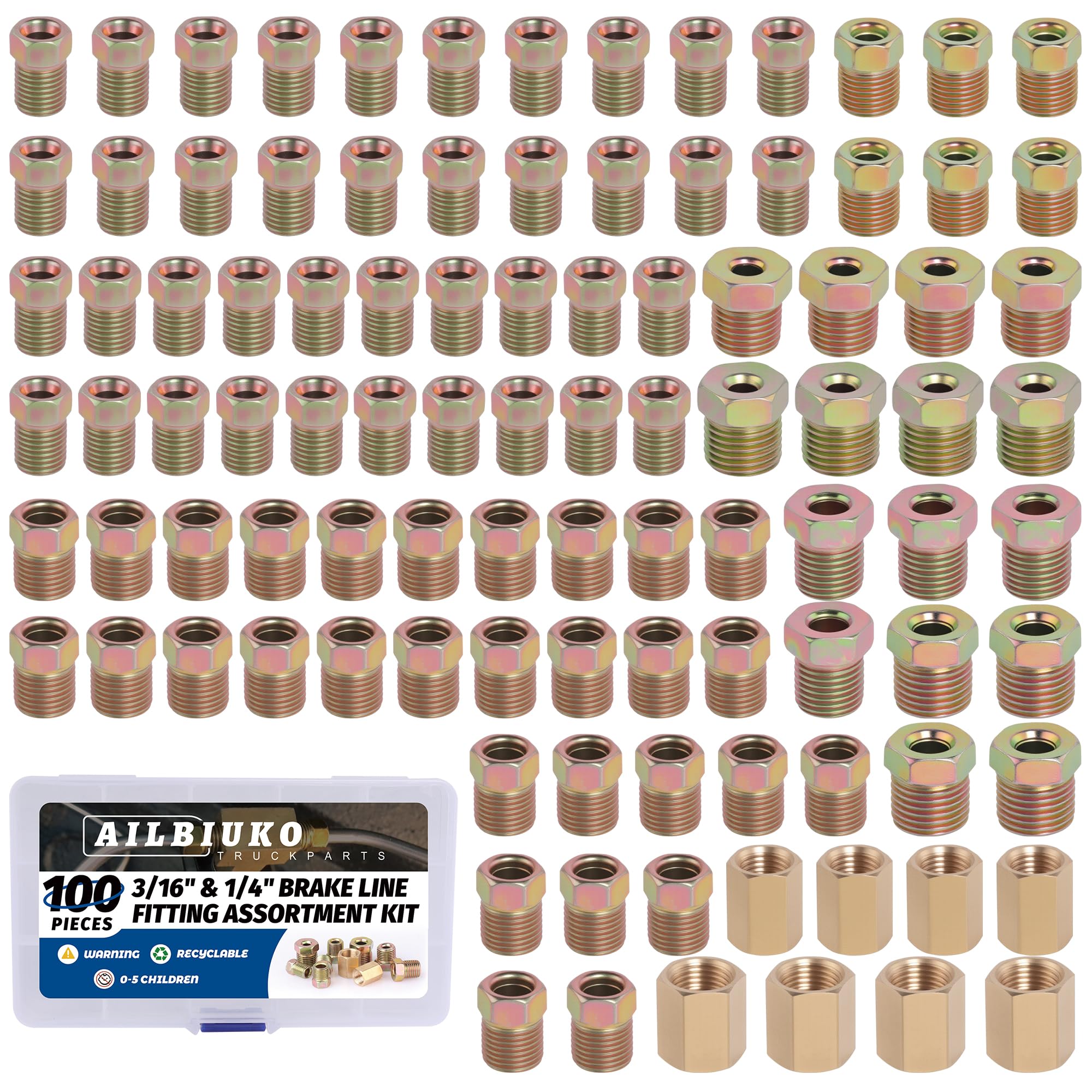 Ailbiuko 100Pcs 3/16" 1/4" Brake Line Fittings Kit(Nut and Union)