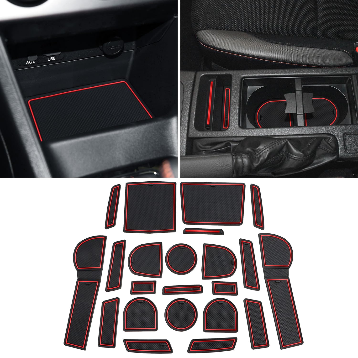 Auovo Cup Holder Insert Liners Compatible with Subaru Crosstrek 2013-2017 and Subaru Impreza 2012-2016 Accessories Custom Door Center Console Interior Mats (Red Trim, 22-pc Set)
