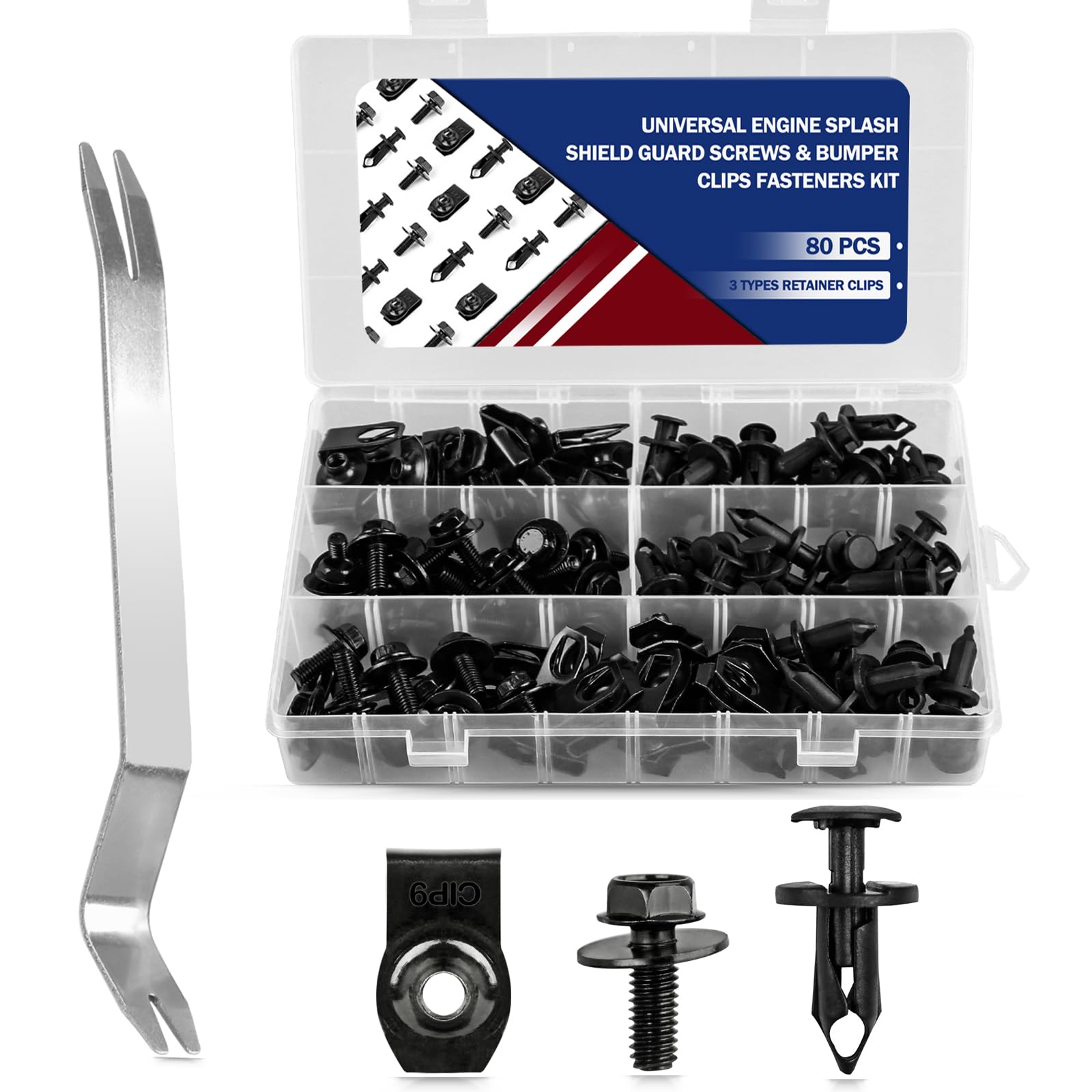 Xislet 80PCS Universal Engine Splash Shield Guard Screws & Bumper Clips Fasteners Kit - Car Under Cover Fender Liner Retainer Push Pins Rivets Bolts for Honda Ford Toyota and Most Vehicles