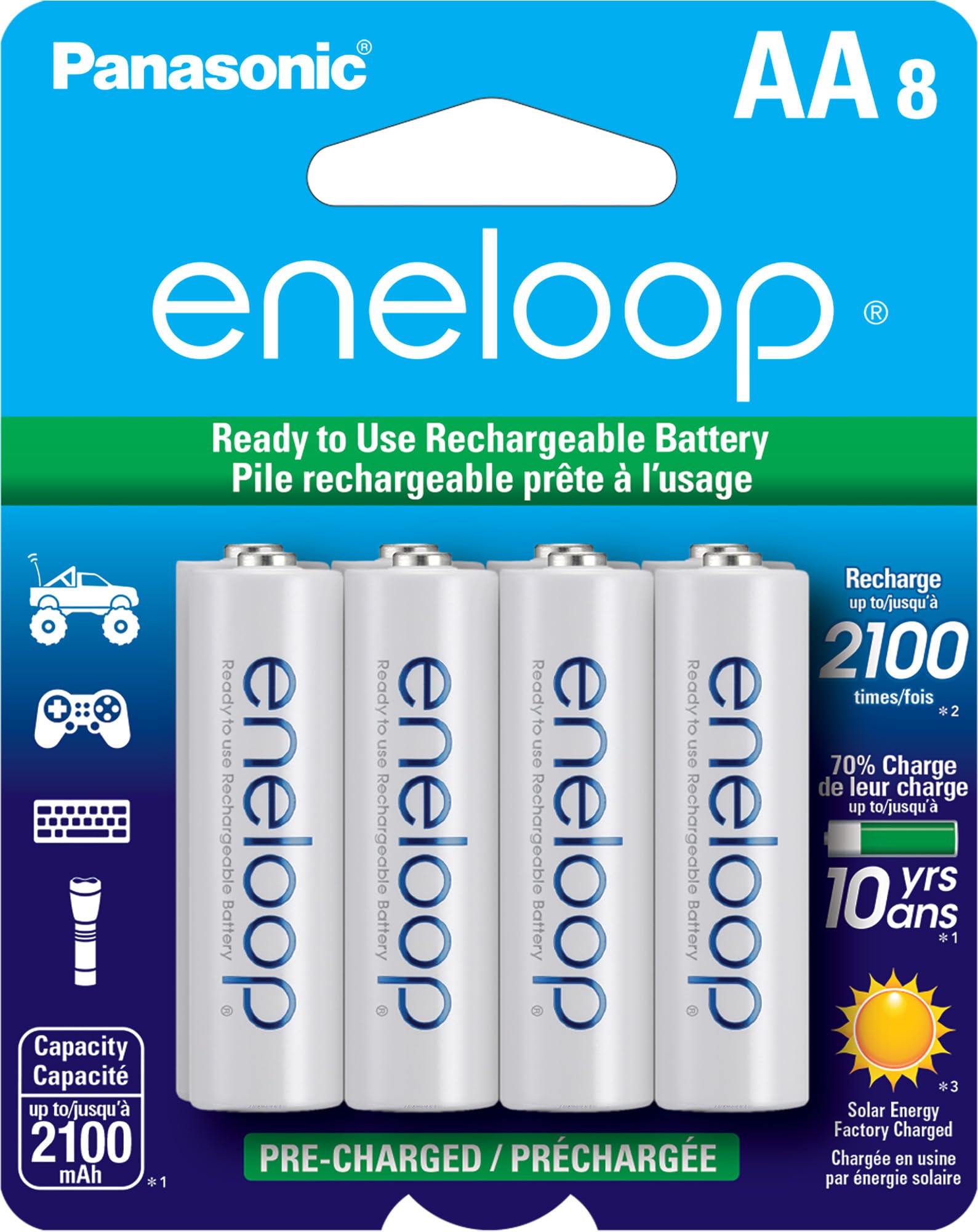 Panasonic BK-3MCCA8BA eneloop Rechargeable Batteries (AA; 8 pk)