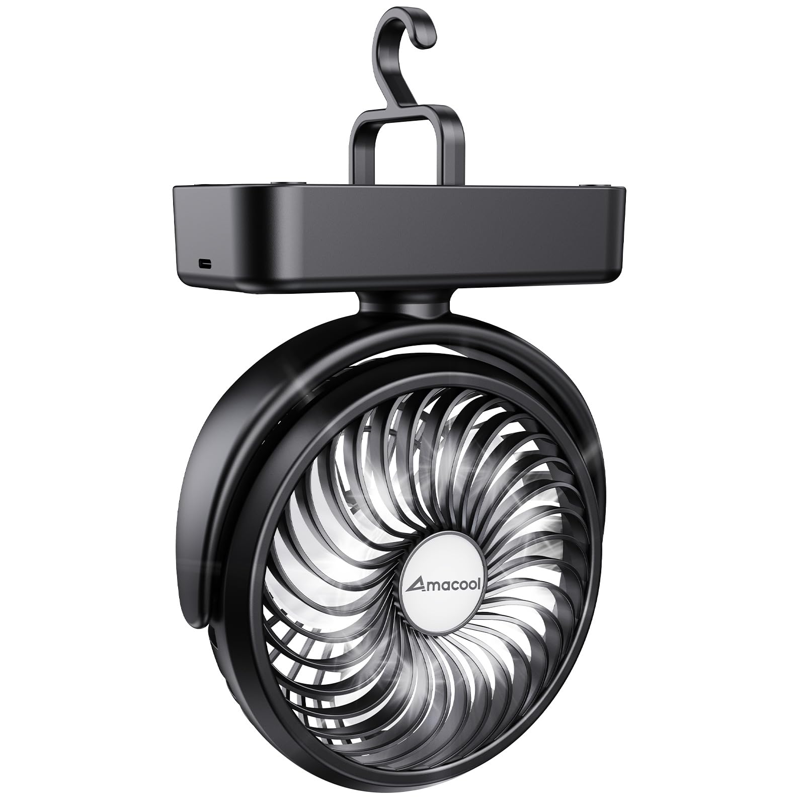 Portable Camping Fan with LED Lantern- 40H Work Time Rechargeable Battery Operated Fan with Hanging Hook for Tent Car RV Hurricane Emergency Outages Survival Kit Cruise Travel Camping Essentials Gear