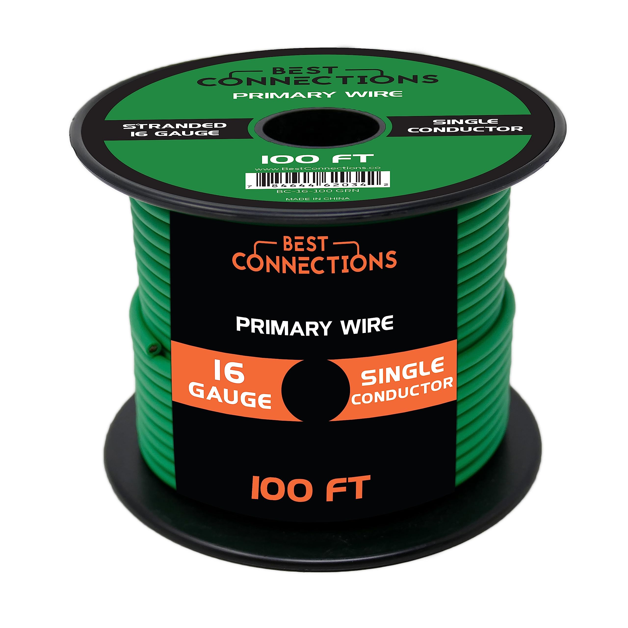 BEST CONNECTIONS Automotive Primary Wire - 100ft (Various Color Options) | Ideal for Trailer, Speaker, and Lighting Circuits | Durable Primary/Remote, Power/Ground Electrical Wiring (16 Gauge, Green)