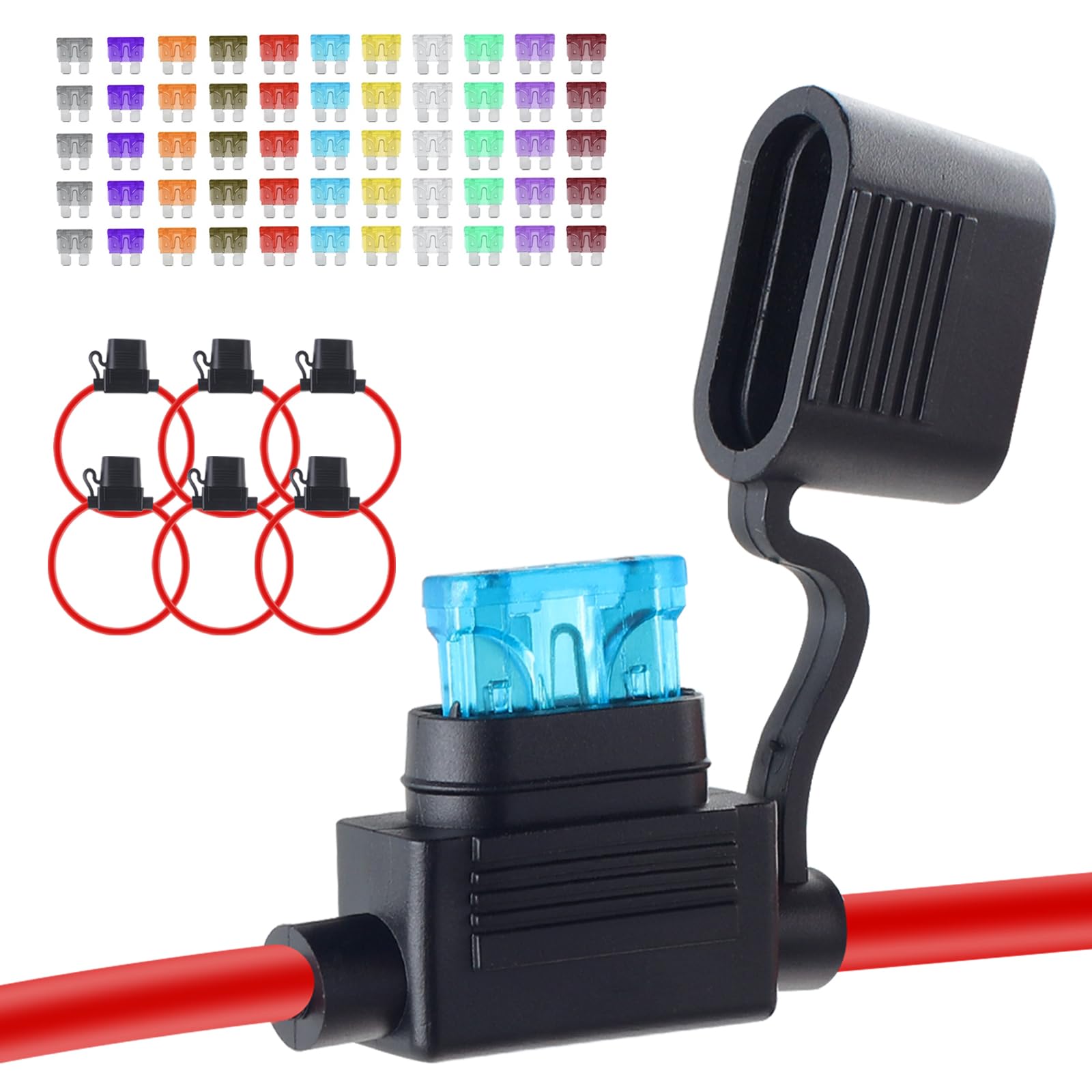YNZDRWA 6 Pack 12AWG Waterproof Inline Fuse Holder 12V with 66PCS Car Fuses