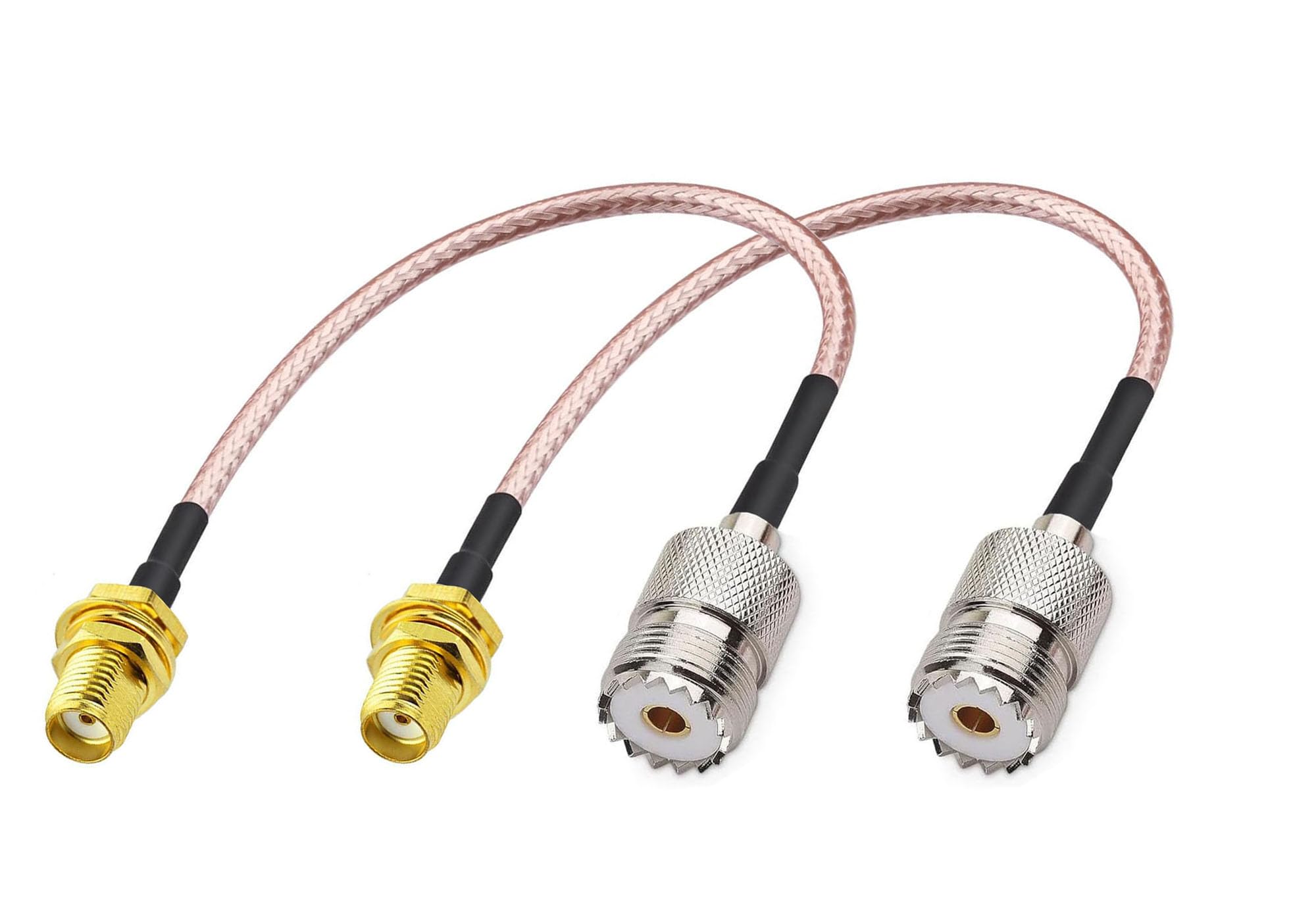 DHT Electronics Handheld Antenna Cable for Wouxun Baofeng Quasheng Linton - Adapter for UHF Base and Mobile Antennas - SMA Female to UHF SO-239 Female Connectors 6'' Pack of 2