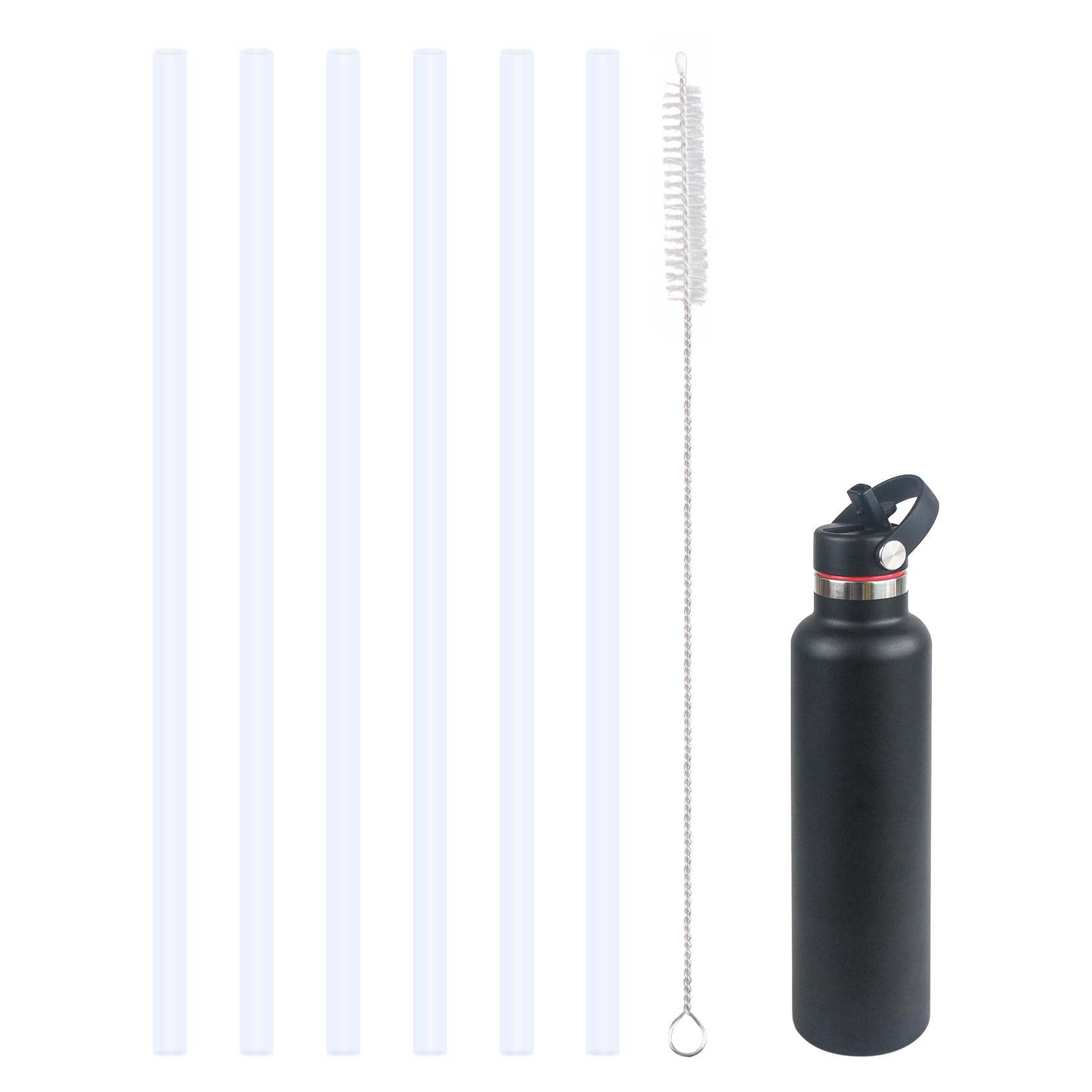 KLOWOAH Replacement Straws Compatible with Hydro Flask 24 Oz 21 Oz 18 Oz Stainless Steel Standard Mouth Water Bottle,Straw Brush (Pack of 6)