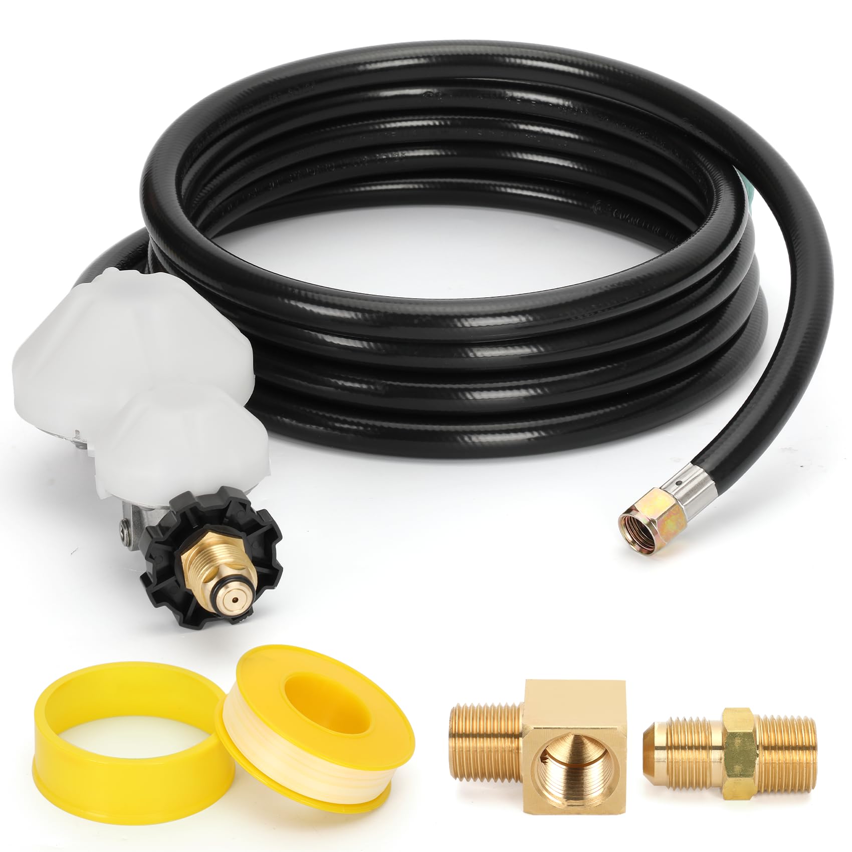 12 FT F273684 Propane Hose with Regulator Compatible with mr heater F273684 buddy heaters, Propane Hose f27368 for RV, Gill, Gas Stove, Gas Generator, 3/8in Female x 3/8in Male Street Elbow