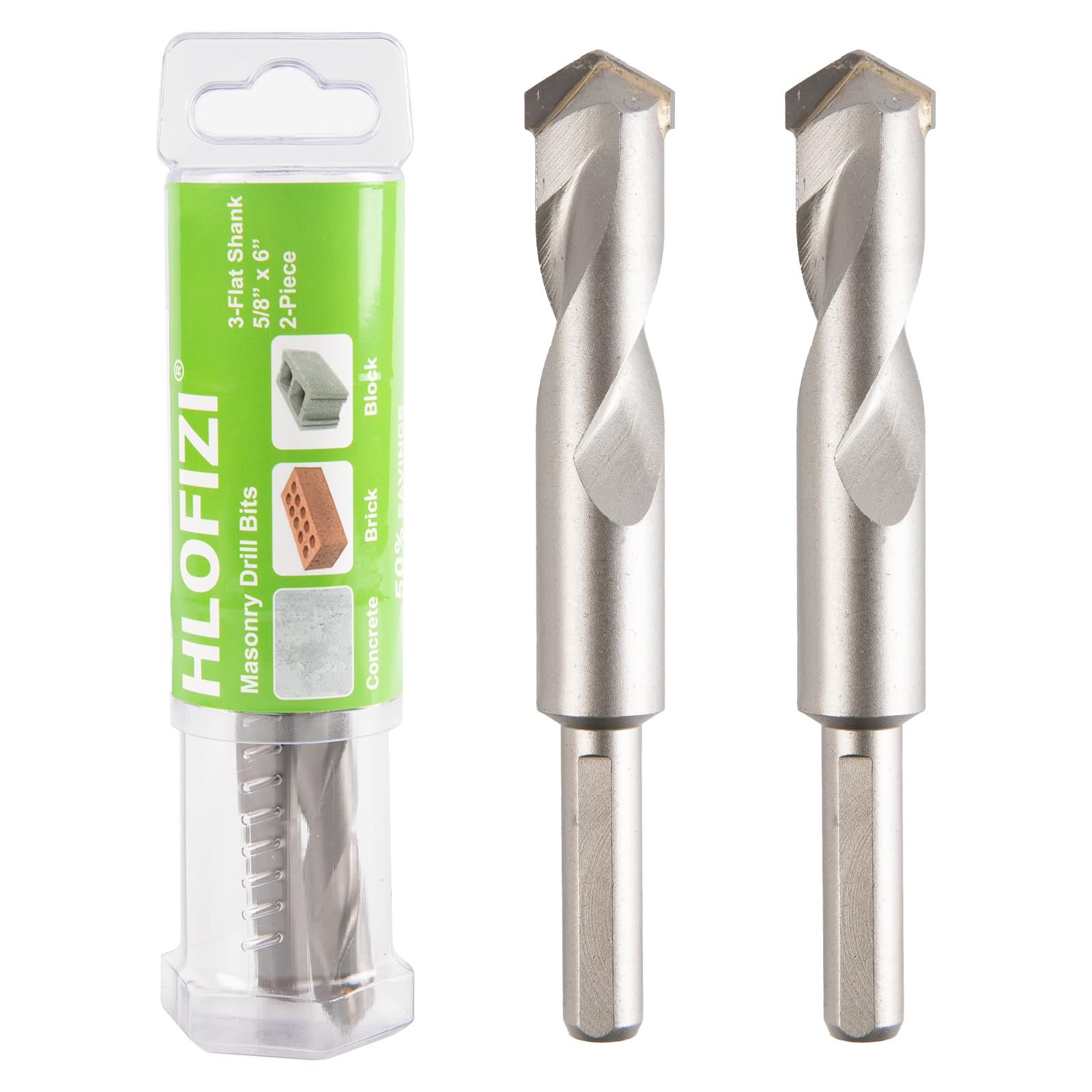 HLOFIZI 5/8" x 6" Masonry Drill Bits 5/8 inch Concrete Hammer Drill Bits Carbide Tipped, for Cement, Brick, Stone, 2 Pack