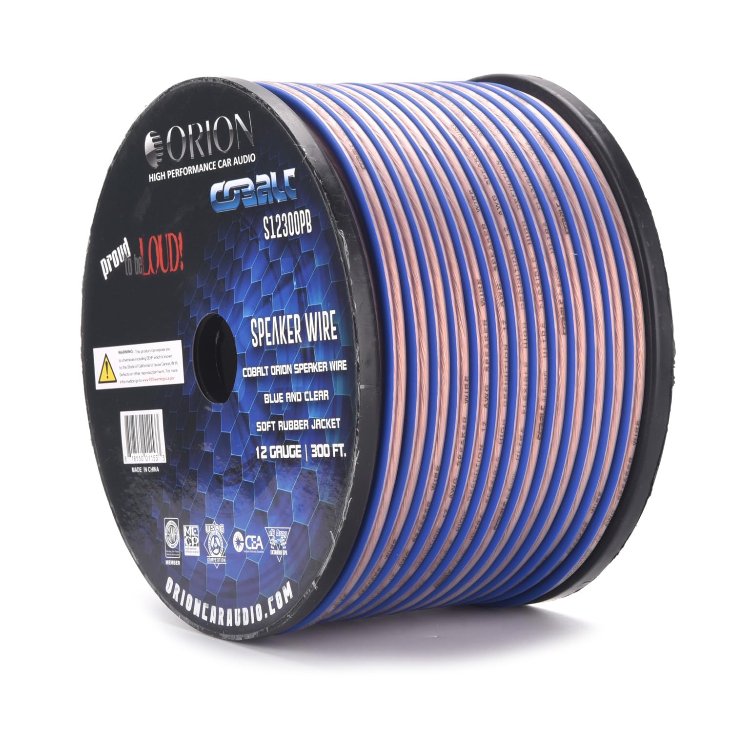 ORION S12300PB Speaker Wire 12 Gauge 300 Foot  Blue/Clear