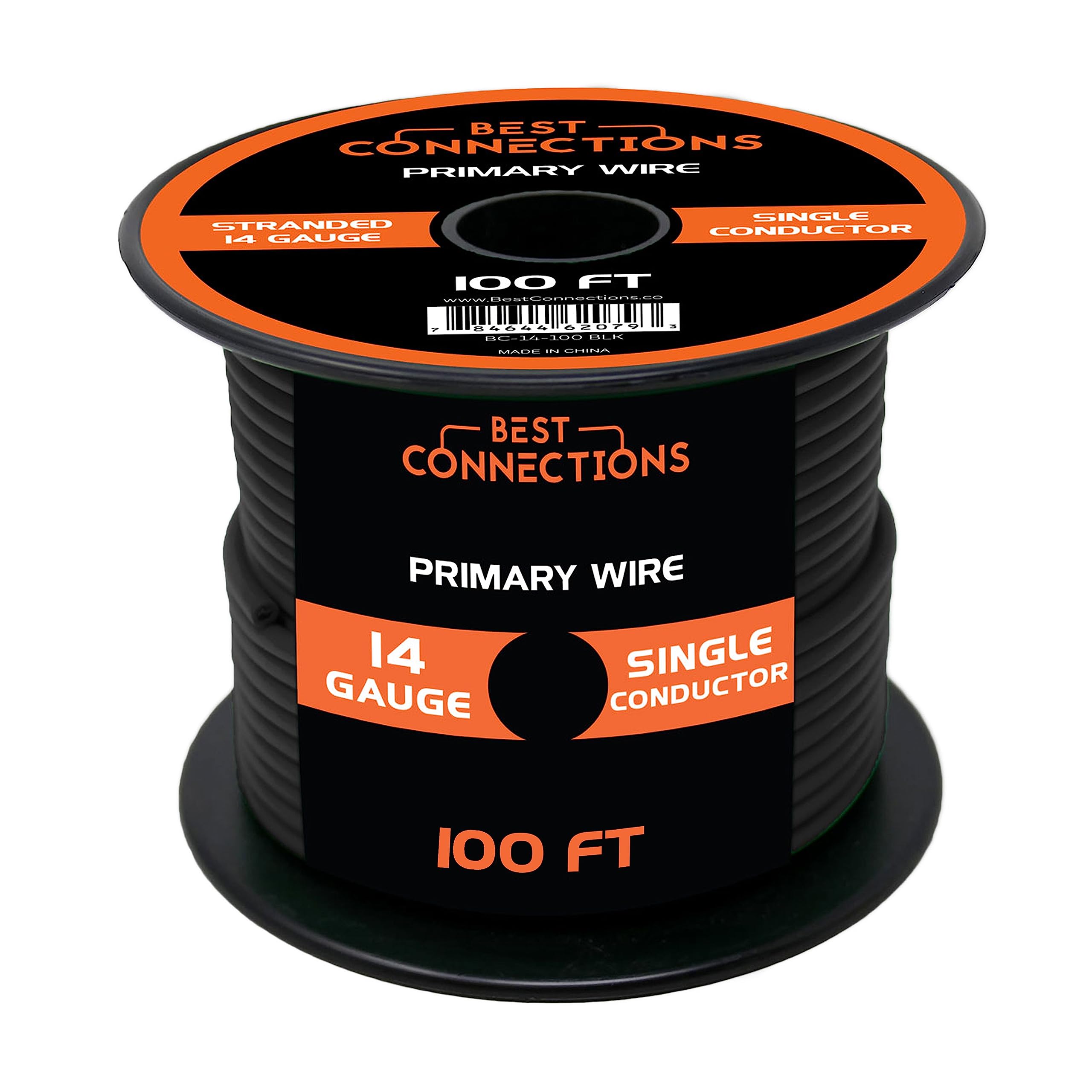 BEST CONNECTIONS Automotive Primary Wire - 100ft (Various Color Options) | Ideal for Trailer, Speaker, and Lighting Circuits | Durable Primary/Remote, Power/Ground Electrical Wiring (14 Gauge, Black)