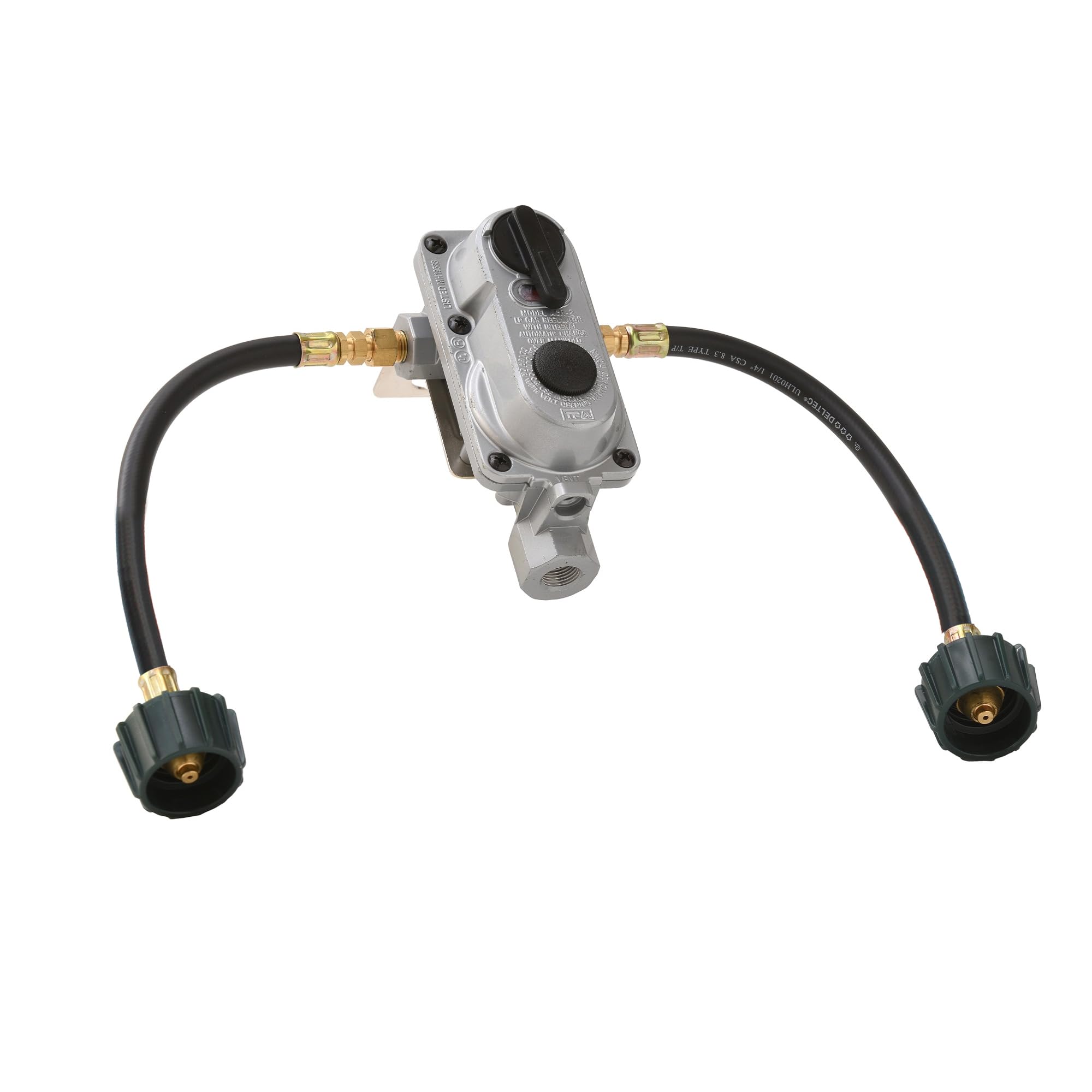 Flame King (KT12ACR-2a) 2-Stage Auto Changeover LP Propane Gas Regulator With Two 12 Inch Pigtails For RVs, Vans, Trailers