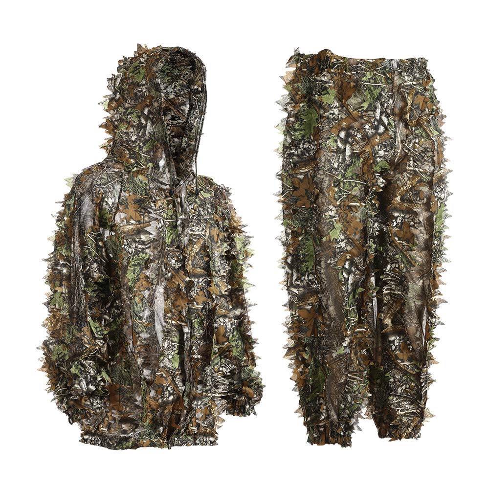 Ghillie Suit Youth 3D Leaf Camo Camouflage Lightweight Clothing Suits for Jungle Hunting, CS Game, Airsoft, Wildlife Photography or Halloween