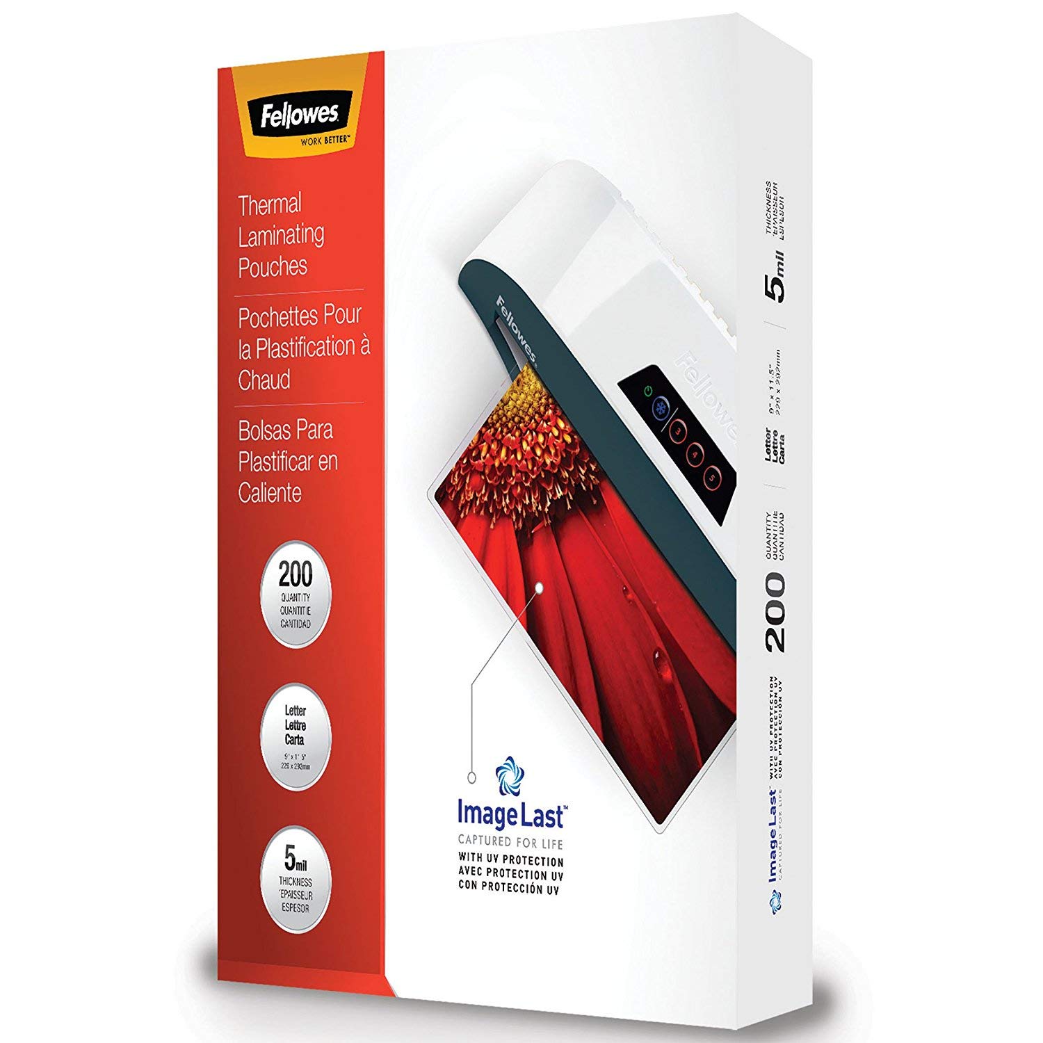 Fellowes ImageLast Thermal Laminating Pouches, Premium School Supplies Letter Sheets, 5-Mil, 200-Pack with UV Protection & Directional Guidance (5245301)