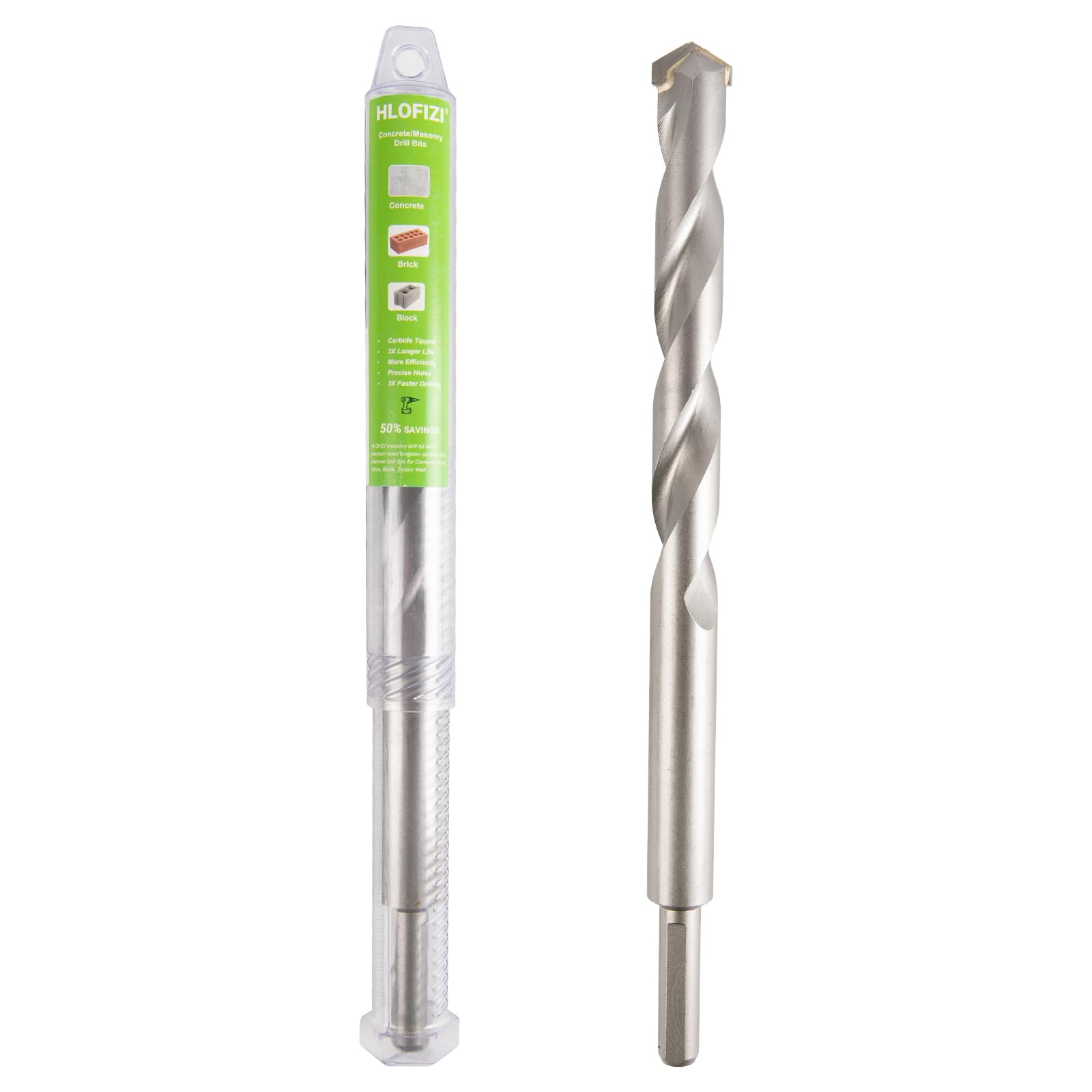HLOFIZI 5/8" x 12" Masonry Drill Bits 5/8 inch Concrete Hammer Drill Bits Carbide Tipped, for Cement, Brick, Stone, 3-Flat Shank