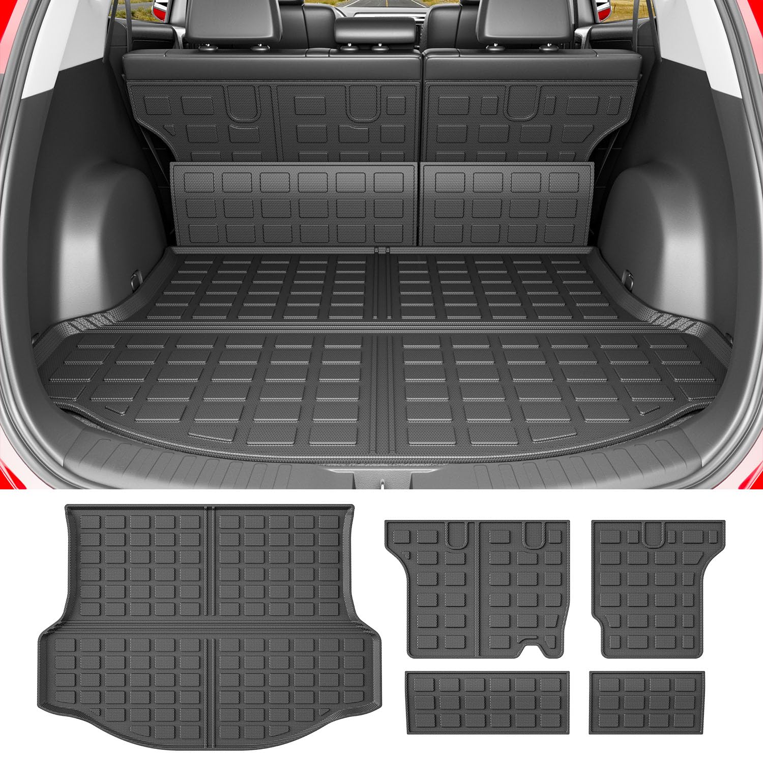 Xipoo Cargo Liner Compatible with 2013-2018 Toyota RAV4 Rear Trunk Mat Backrest Mat Car Cargo Mat Replacement for 2013-2018 Toyota RAV4 Accessories (Fit 13-18 RAV4,Rear Trunk Mat+Backrest Mat)