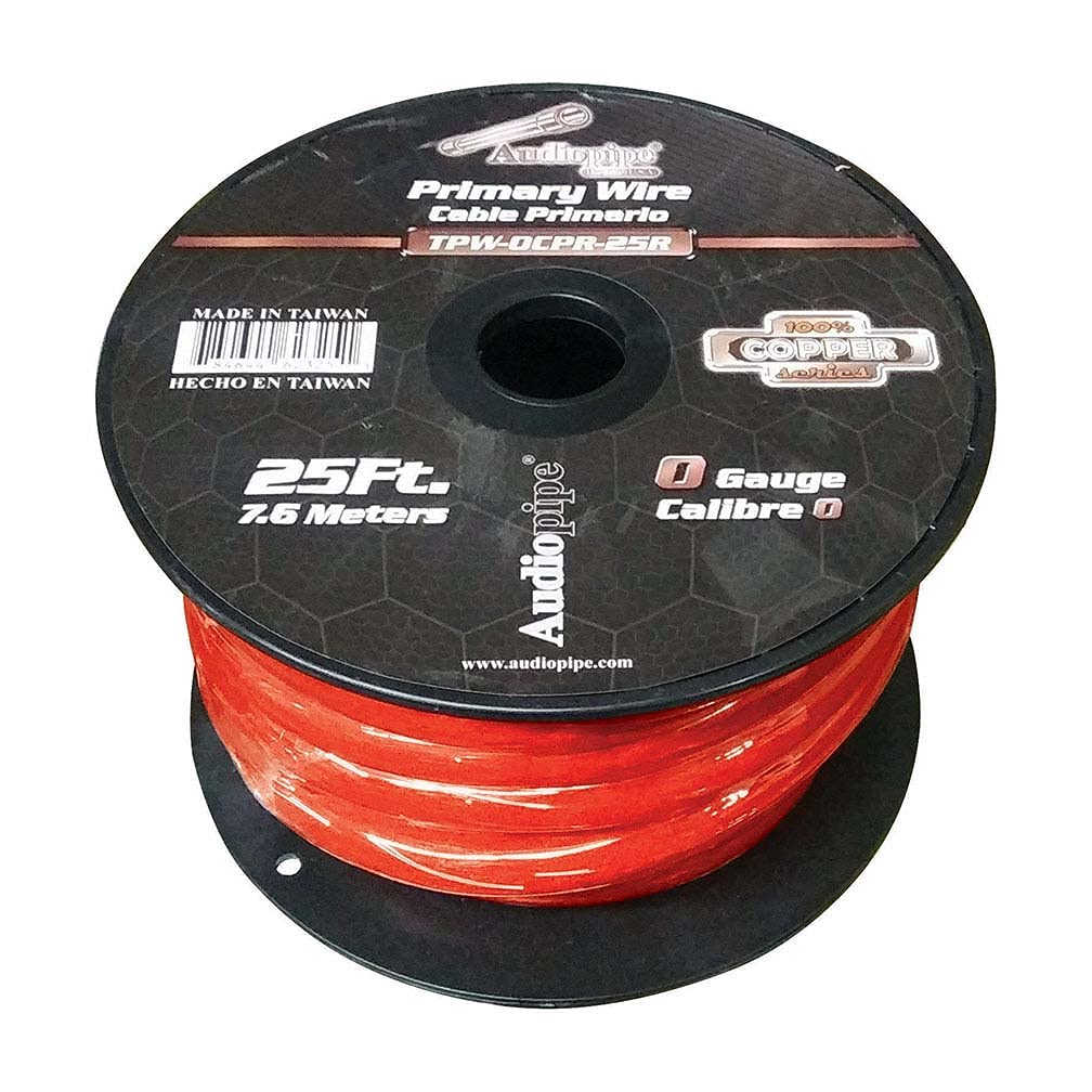 Audiopipe TPW0CPR25R Power Wire 1/0 Gauge 25 Foot  Red