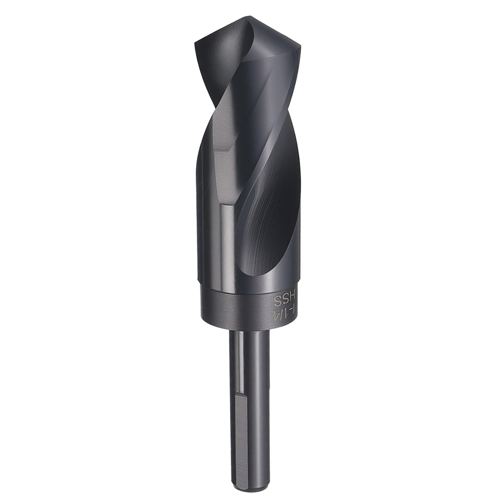 HARFINGTON 1-1/4" Drill Bit 1/2" Reduced Shank 3-Flat 4241 High Speed Steel Nitriding Black 118° Standard Point for Plastic Wood Copper Aluminum Iron Medium Soft Metal
