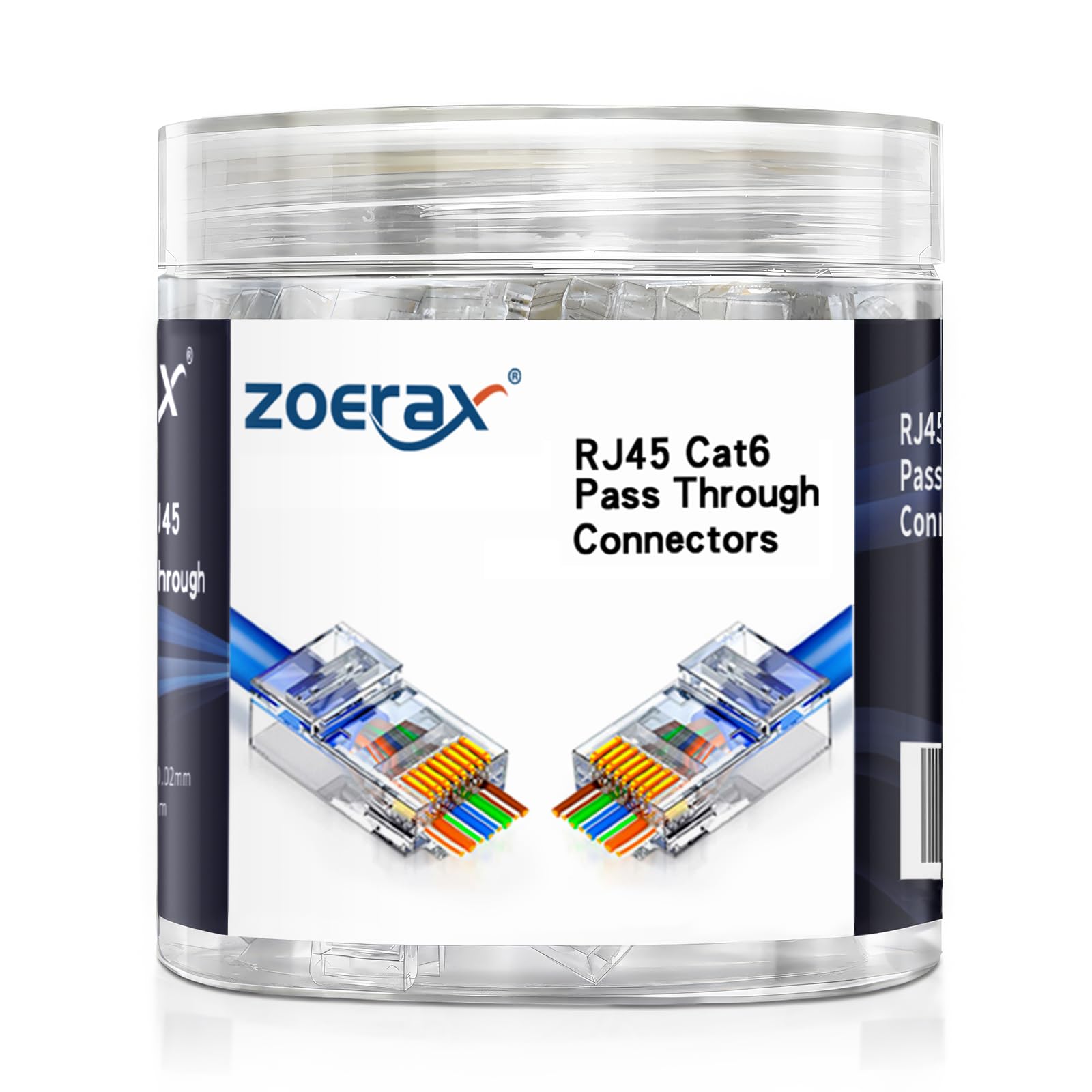 ZOERAX 100-Pack RJ45 Cat6 Pass Through Connector RJ45 Modular Plugs for Solid or Stranded UTP Cable
